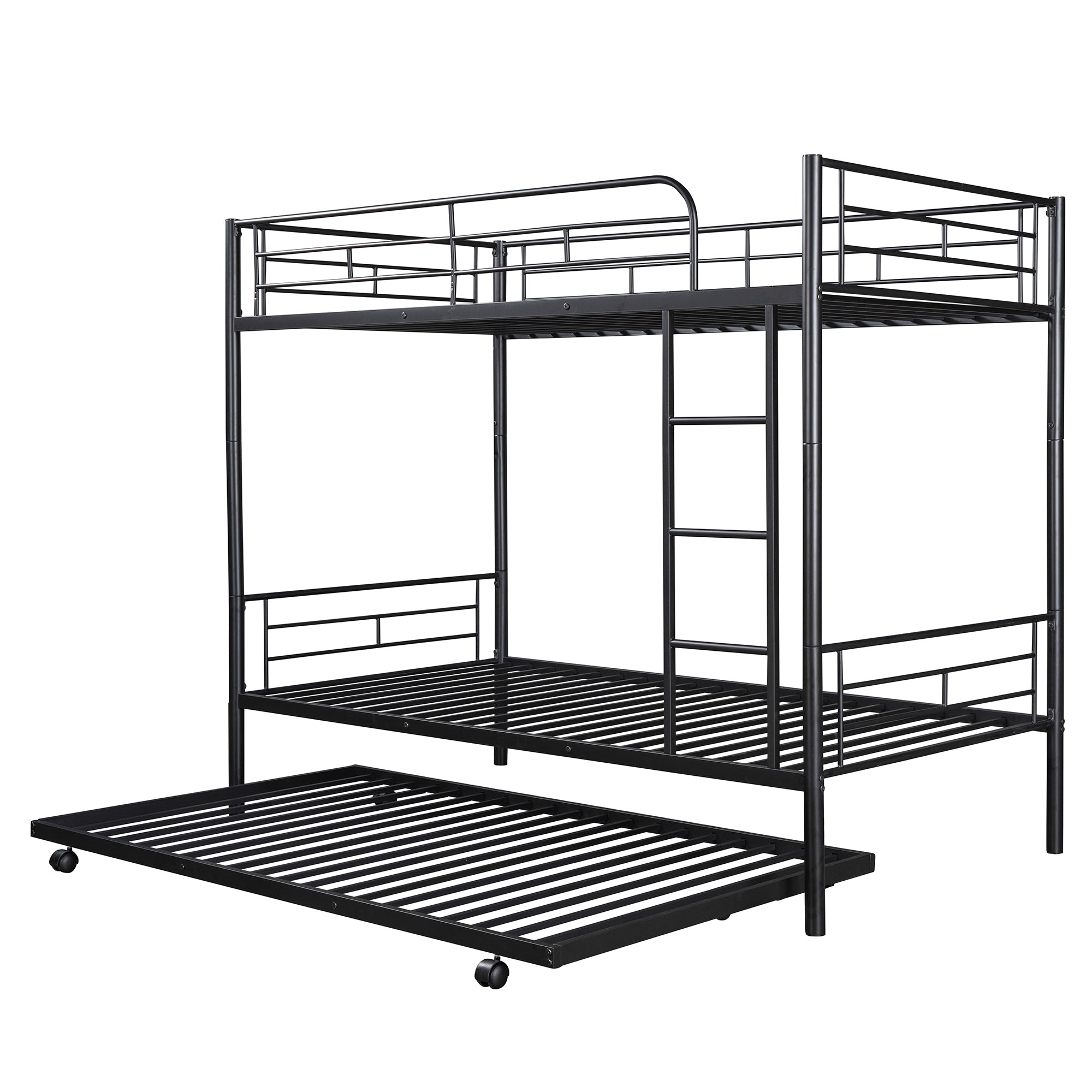 Twin-Over-Twin Metal Bunk Bed With Trundle,Can be Divided into two beds,No Box Spring needed ,Black ( old sku: MF194806AAB )