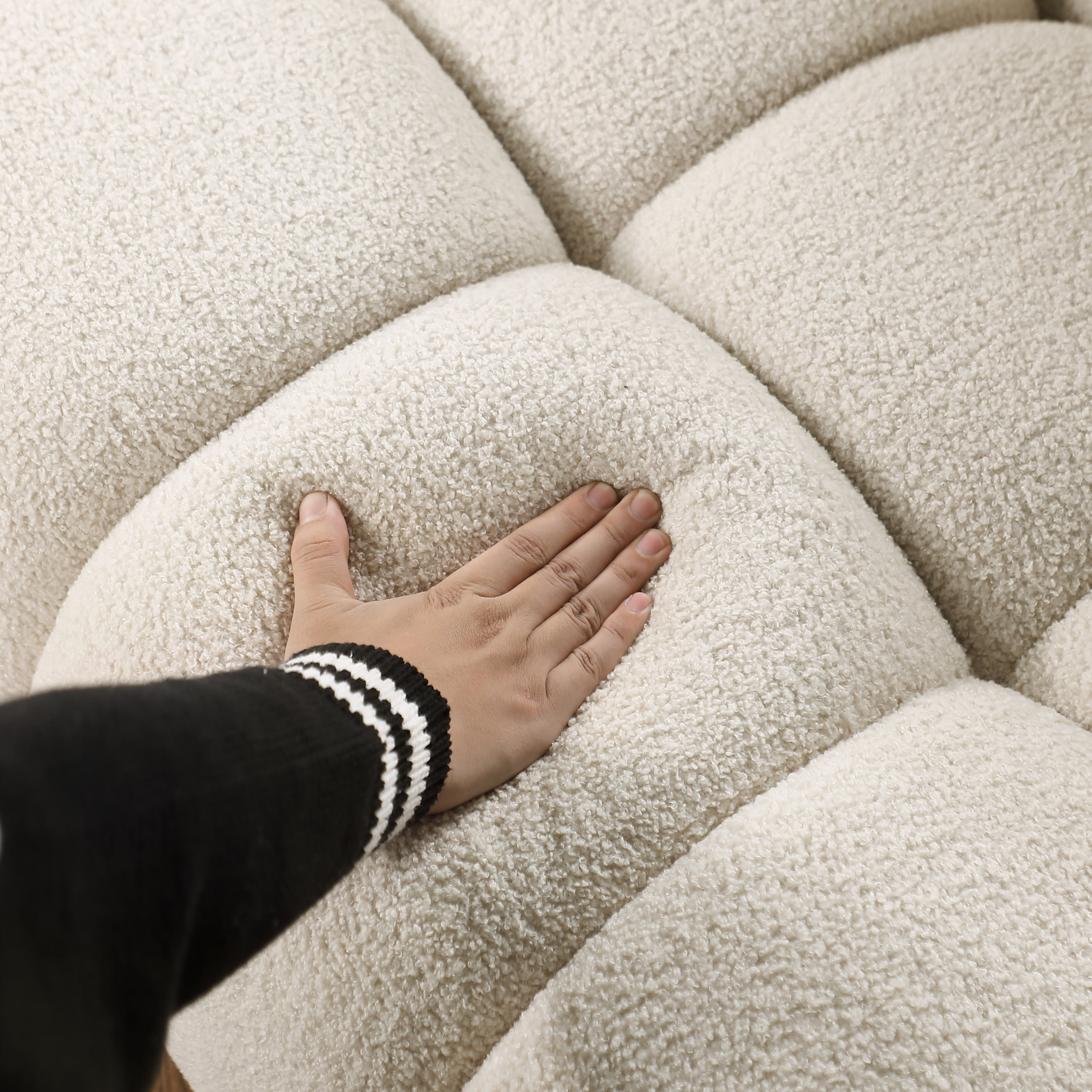 87.4 length ,35.83" deepth ,human body structure for USA people,  marshmallow sofa,boucle sofa ,3 seater, BEIGE  BOUCLE