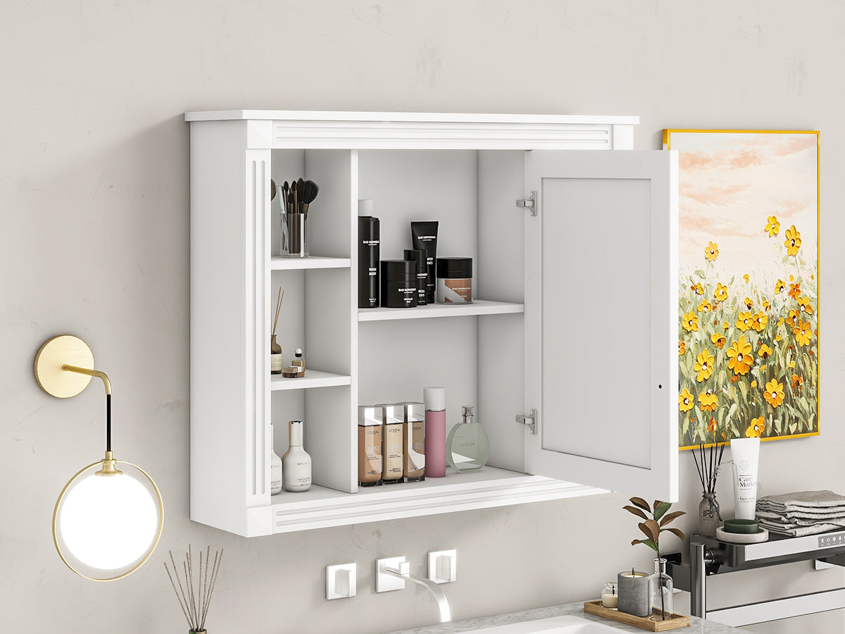 35'' x 28'' Wall Mounted Bathroom Storage Cabinet, Medicine Cabinet, Modern Bathroom Wall Cabinet with Mirror, Mirror Cabinet with 6 Open Shelves (Not Include Bathroom Vanity )