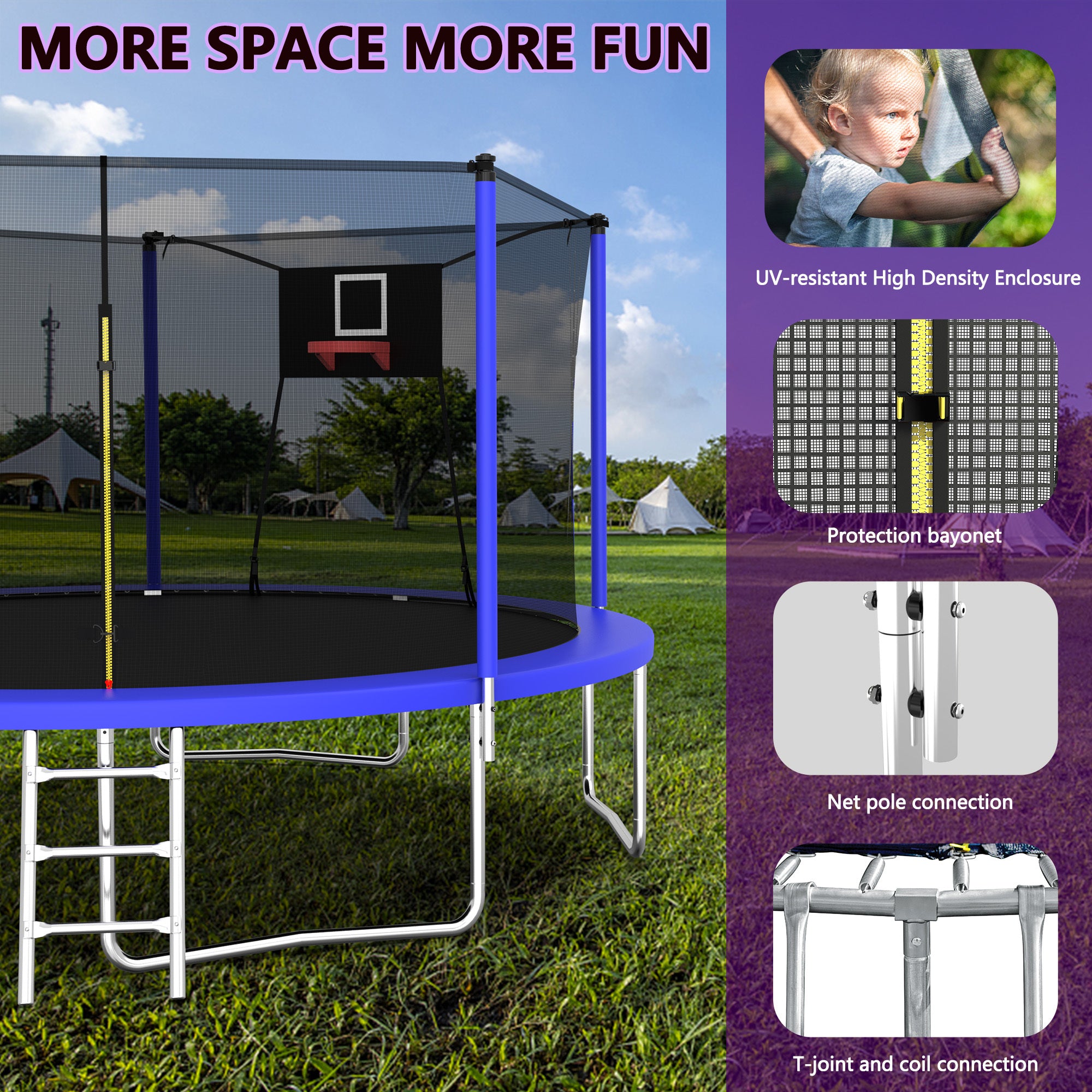 14FT Trampoline ,Sports Fitness Trampolines with Enclosure Net, Recreational Trampolines for Outdoor Indoor