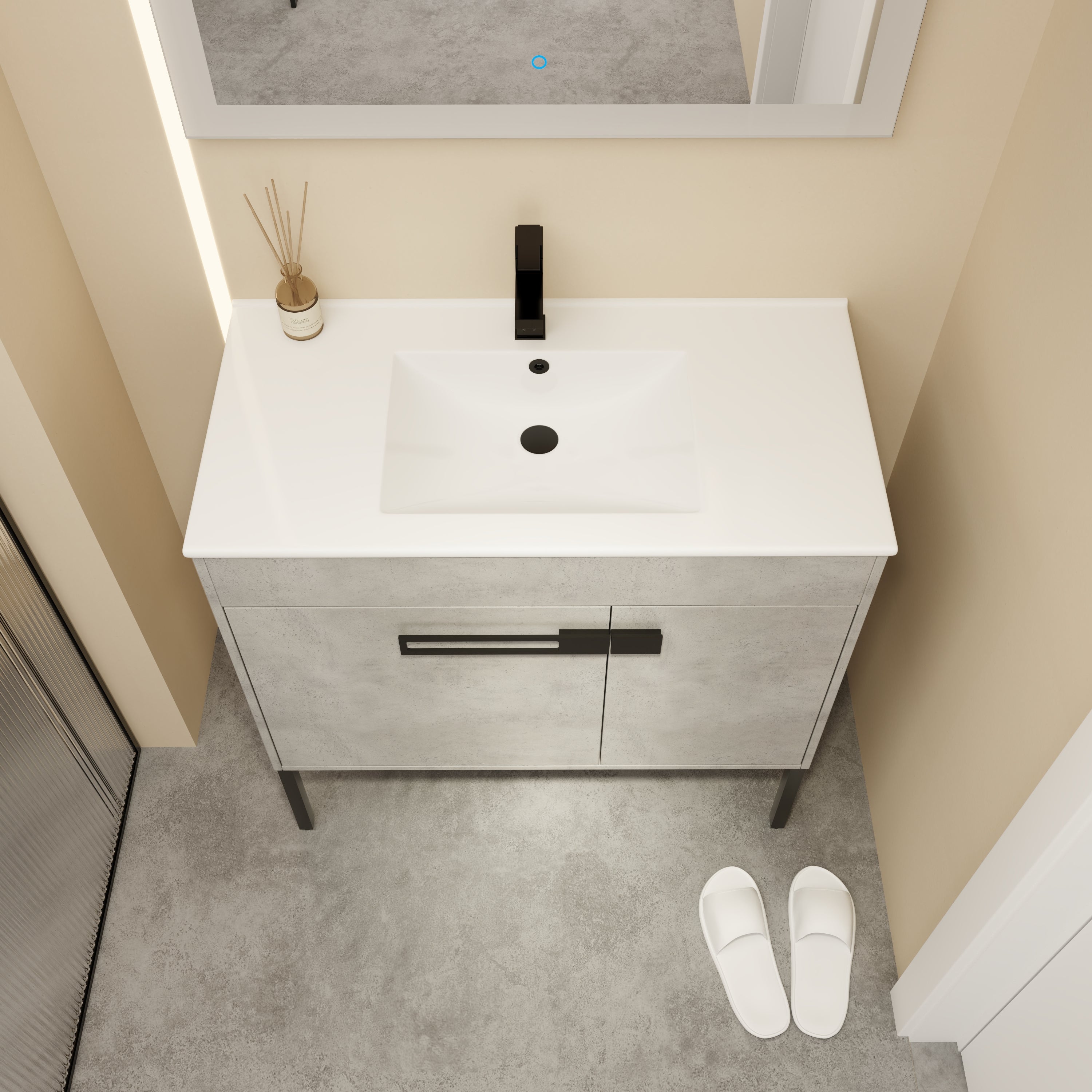 36 Inch Bathroom Vanity with Sink, Freestanding Bathroom Vanity or Floating is Optional Conversion-00336CG-1-F-BL9090B(KD-Packing)