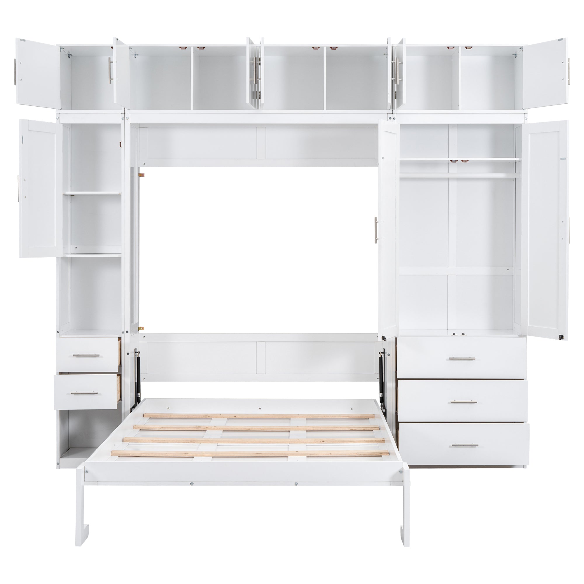 Full Size Murphy Bed with Lockers and Wardrobes, With installation video, White