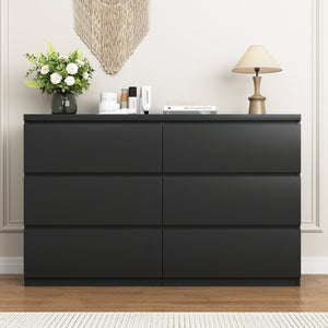 6-drawer wide wood dresser chest of drawers, front view