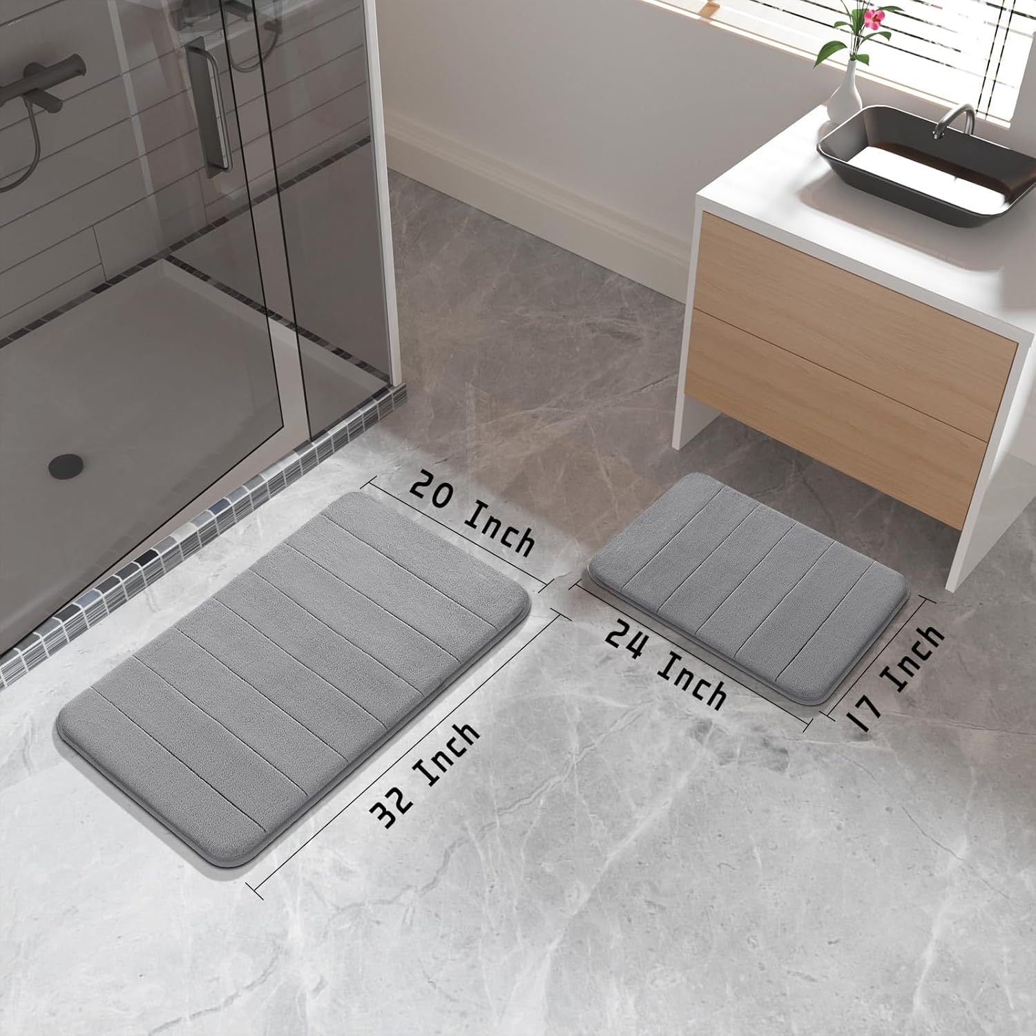 2-Piece Memory Foam Bath Rug Set – Soft, Absorbent, Quick-Dry & Machine Washable!