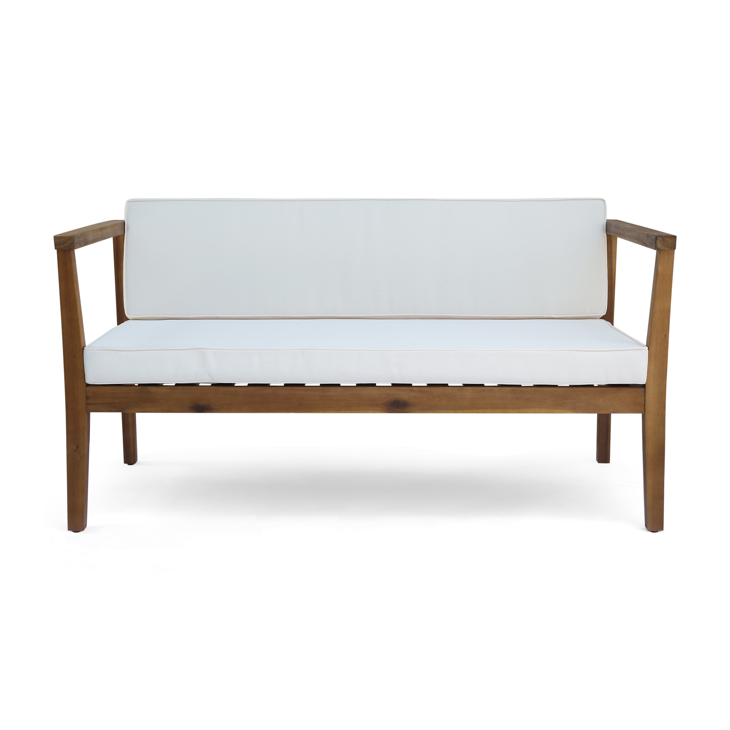 Outdoor 4-Seater Acacia Wood Chat Set with Coffee Table with Cushions, Teak and Beige