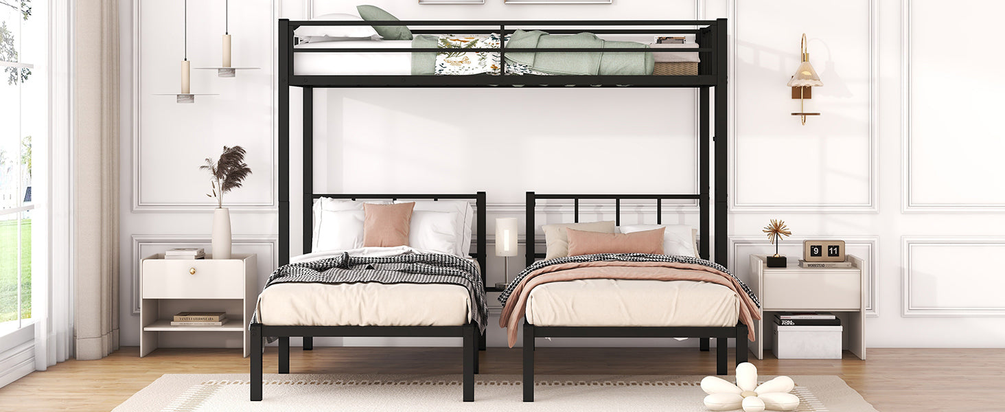 Twin over Twin & Twin Bunk Beds for 3, Twin XL over Twin & Twin Bunk Bed Metal Triple Bunk Bed, Black(Pre-sale date: February 8th.)