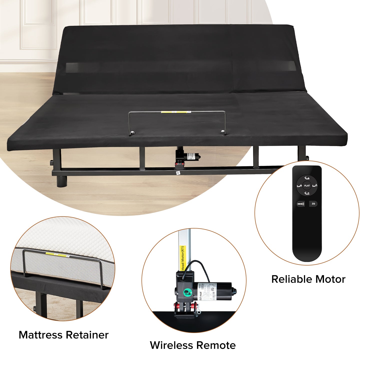 Adjustable Bed Base Frame Head and Foot Incline Quiet Motor King Size Zero Gravity