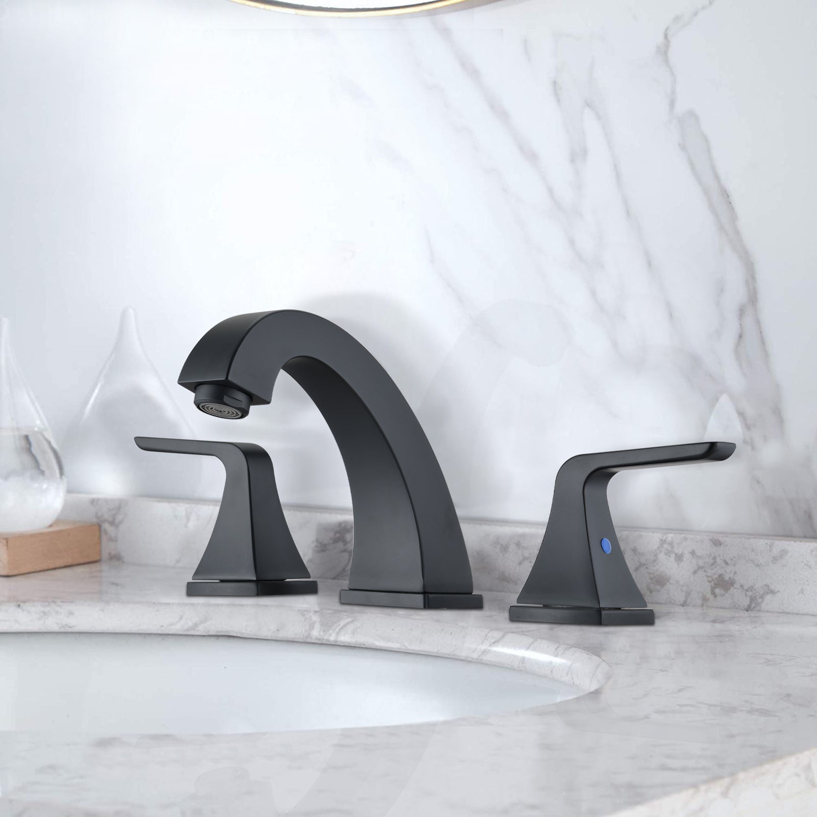 Widespread 2 Handles Bathroom Faucet with Pop Up Sink Drain Matte Black