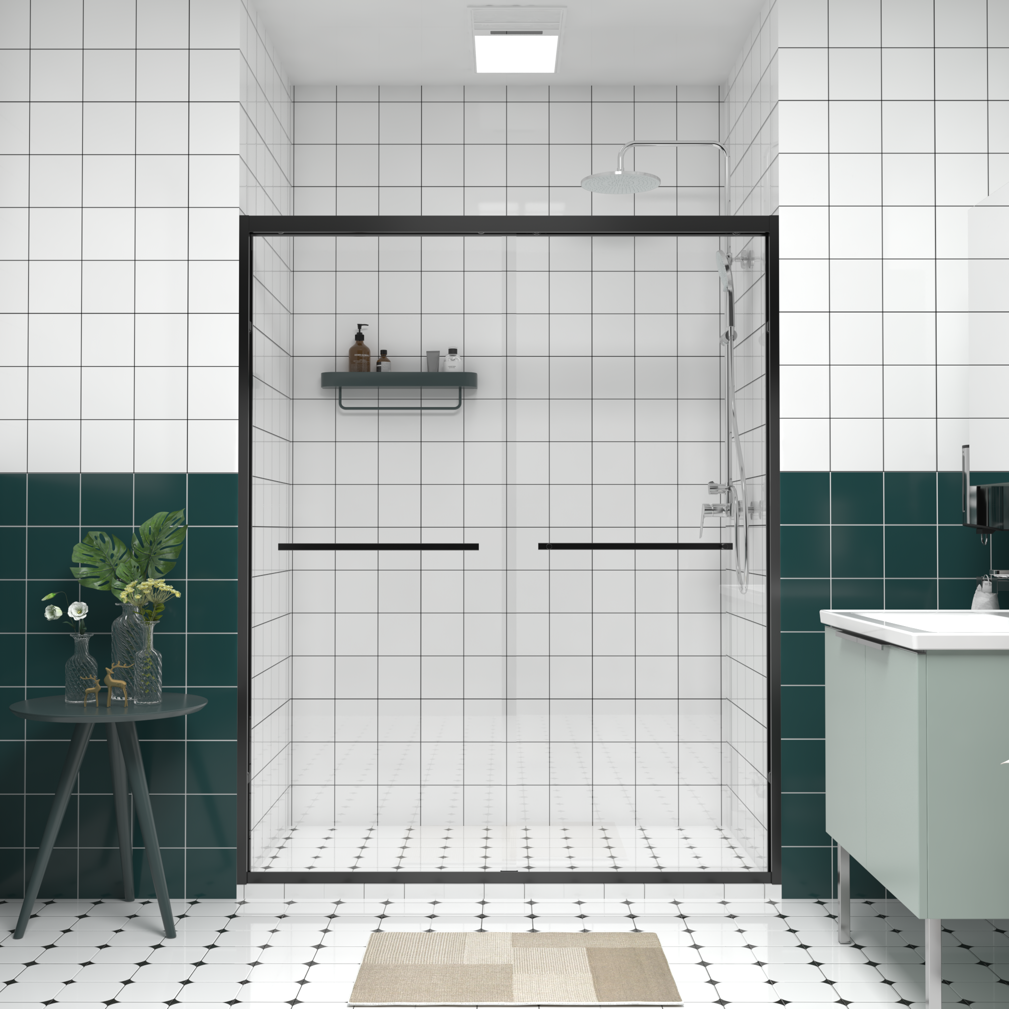 56-60 x 74 in Bypass Sliding Shower Door - 56-60 x 74 in / Matte Black view 1