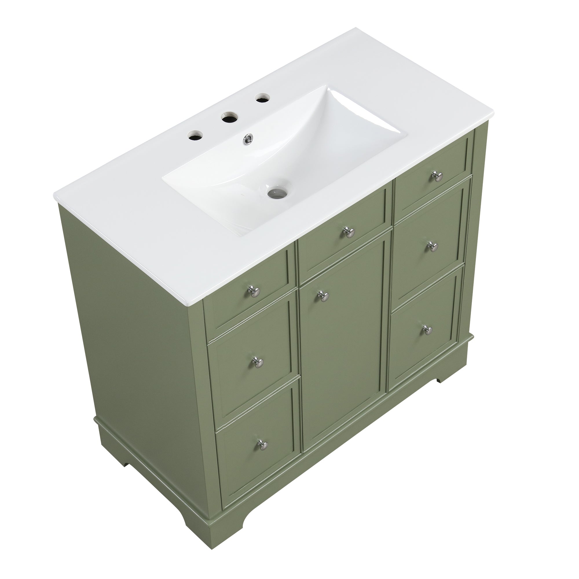 36" Bathroom Vanity with Sink, One Cabinet with Three drawers and One Flip Drawer, Solid Wood and MDF Board, Green