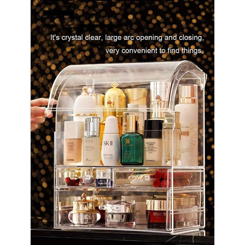 Luxury Cosmetics Makeup Storage Organizer - Waterproof, Dustproof, Large Capacity - Translucent Black - Display Case with Drawers - For Dresser, Vanity, Desktop, Perfect for Makeup, Brushes, Jewelry & More