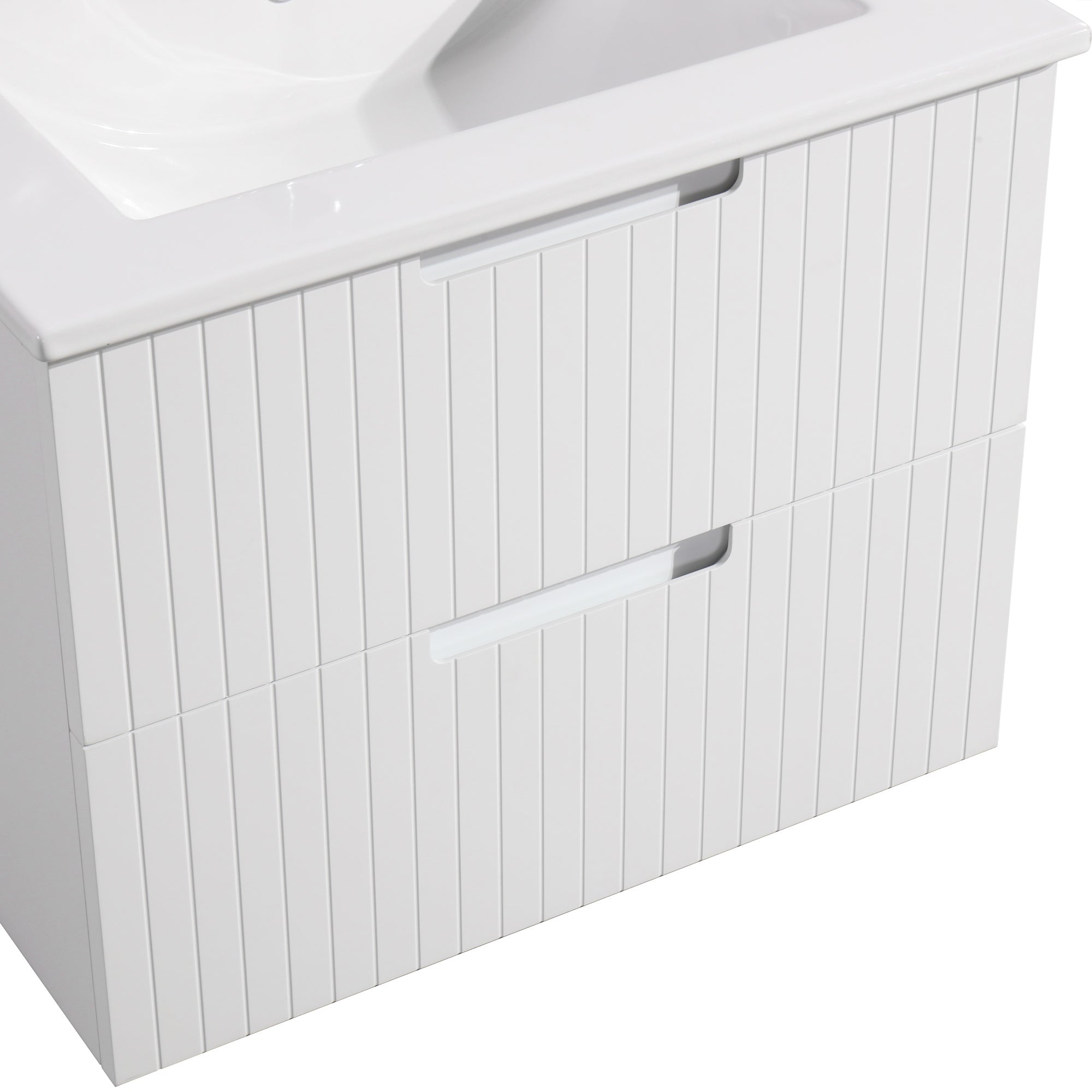 24 Inch Floating Bathroom Vanity with Ceramic Sink, Modern Bath Storage Cabinet Vanity with Drawers Wall Mounted Combo Set for Bathroom, White