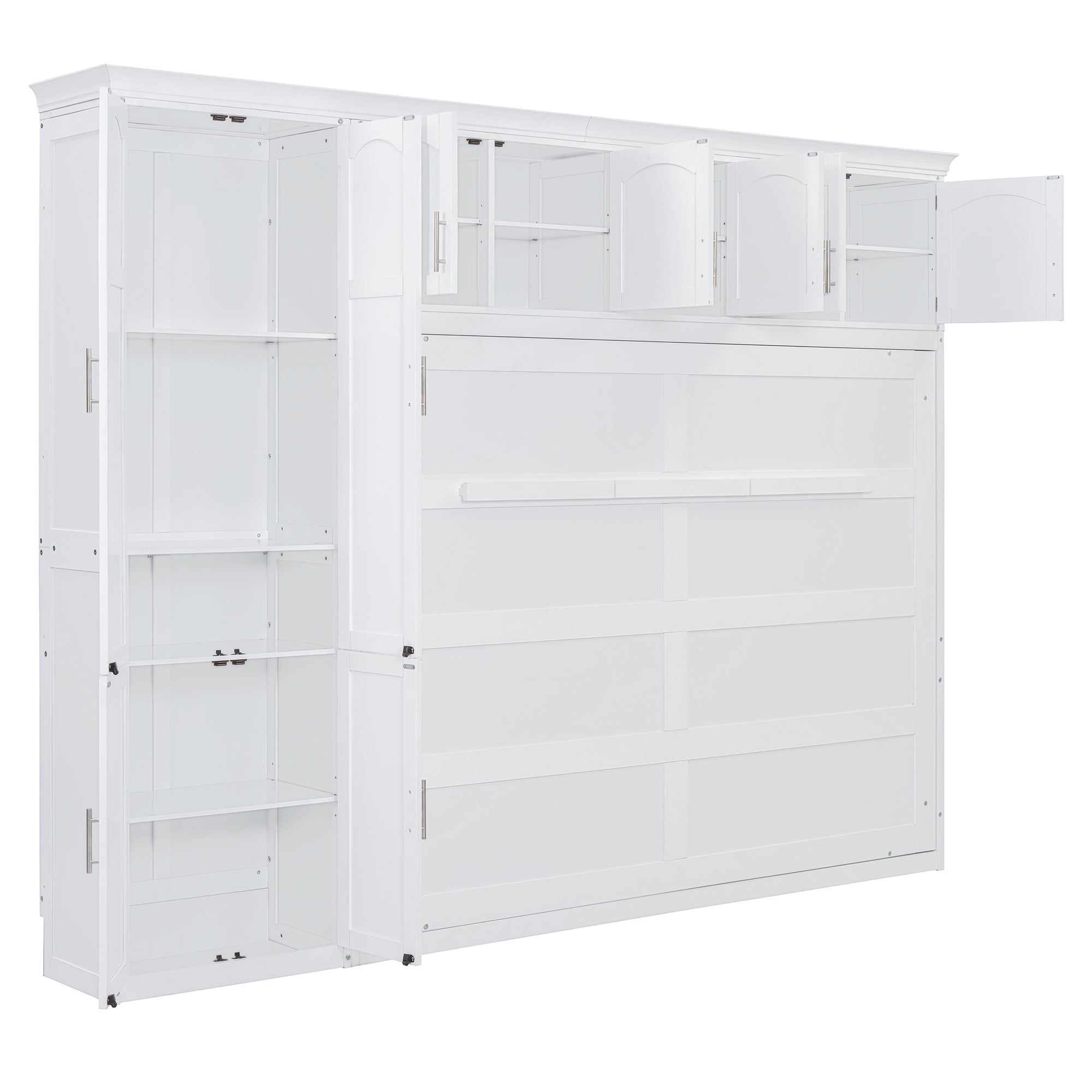 Queen Size Murphy Bed Wall Bed with Cabinets,White