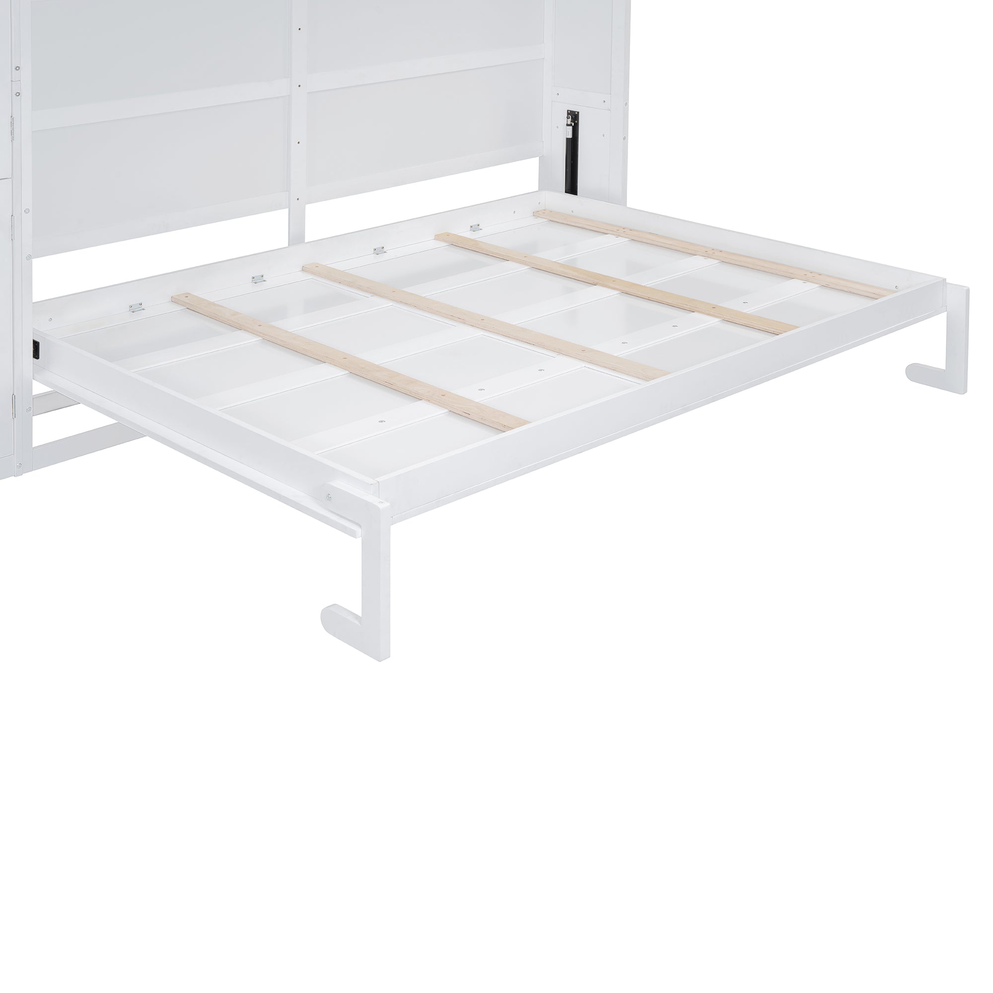 Queen Size Murphy Bed Wall Bed with Cabinets,White