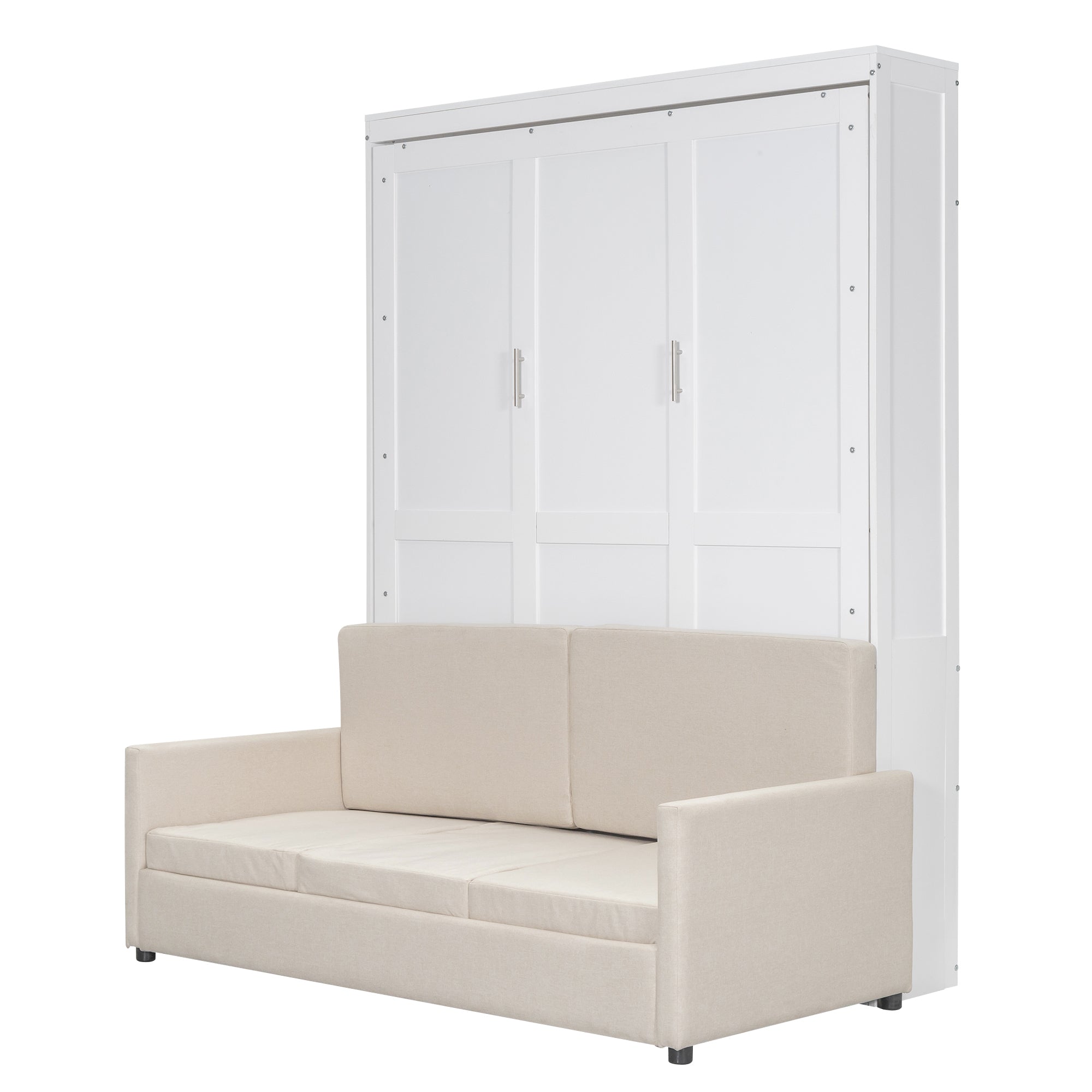 Queen Size Murphy Bed Wall Bed with Cushion, White