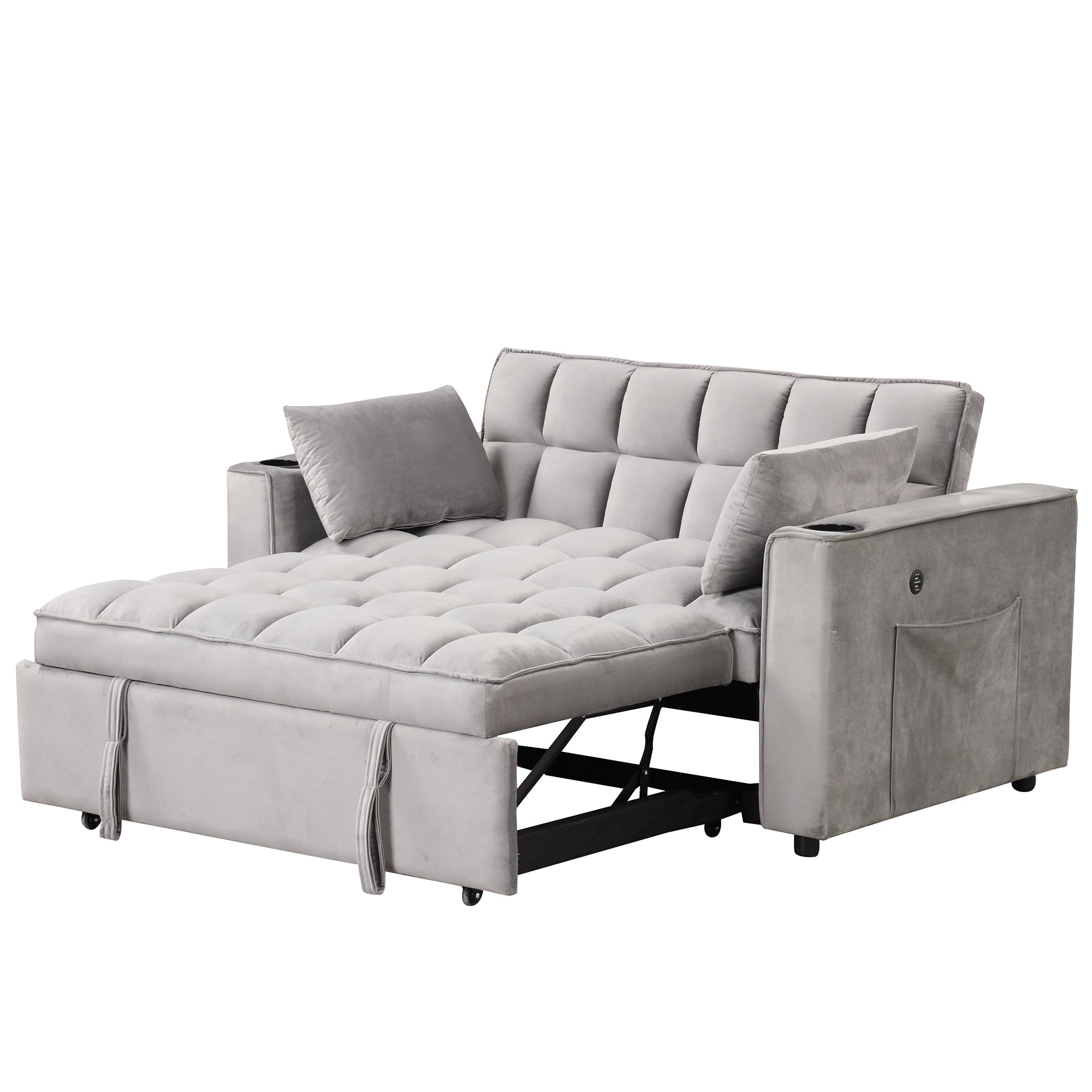 58" 4-1 Multi-functional Sofa Bed with Cup Holder and USB Port for Living Room or Apartments, Gray