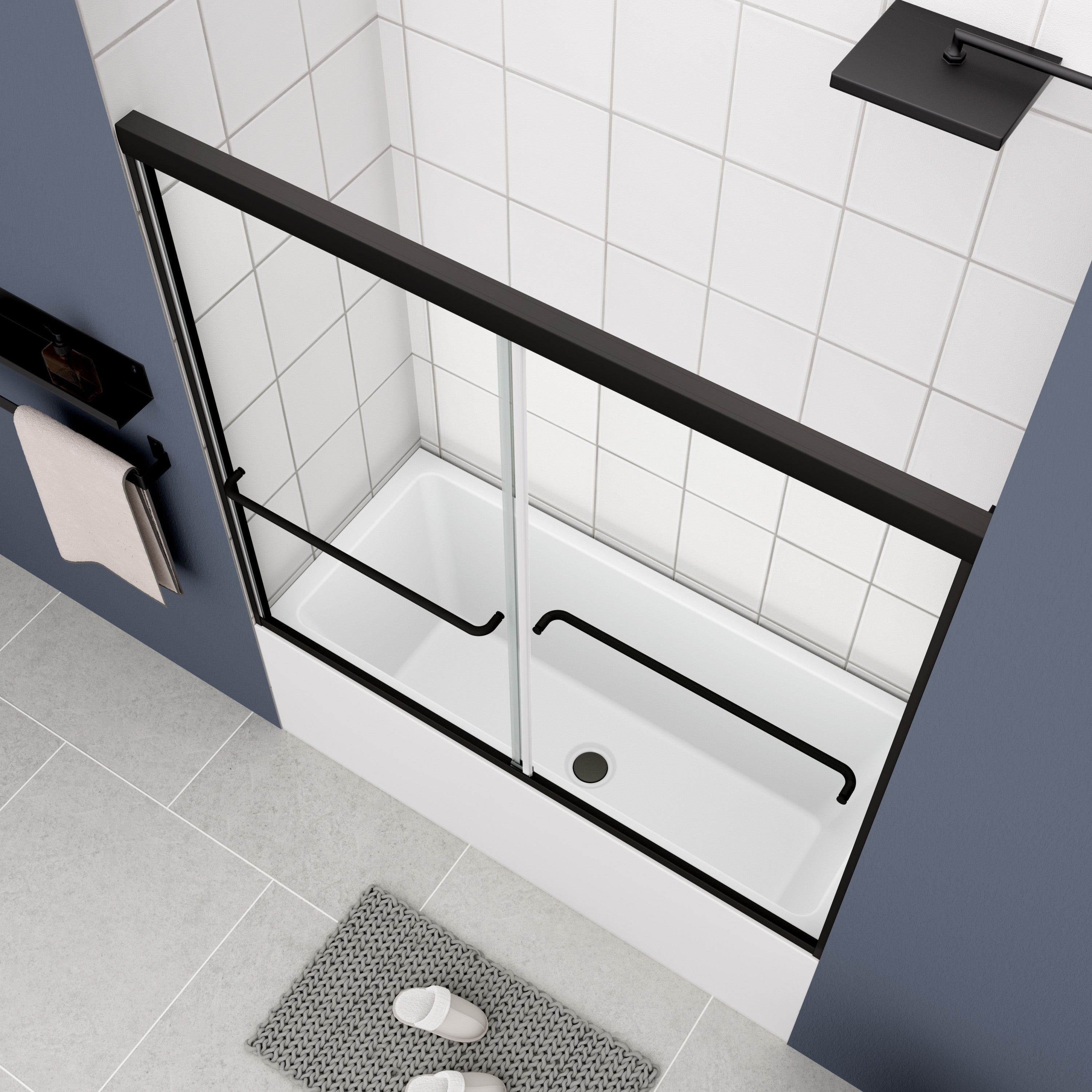 (56-60"W x 58"H) Bathtub Bypass shower door, sliding door, with 1/4" tempered glass and Matted  black finish  6058