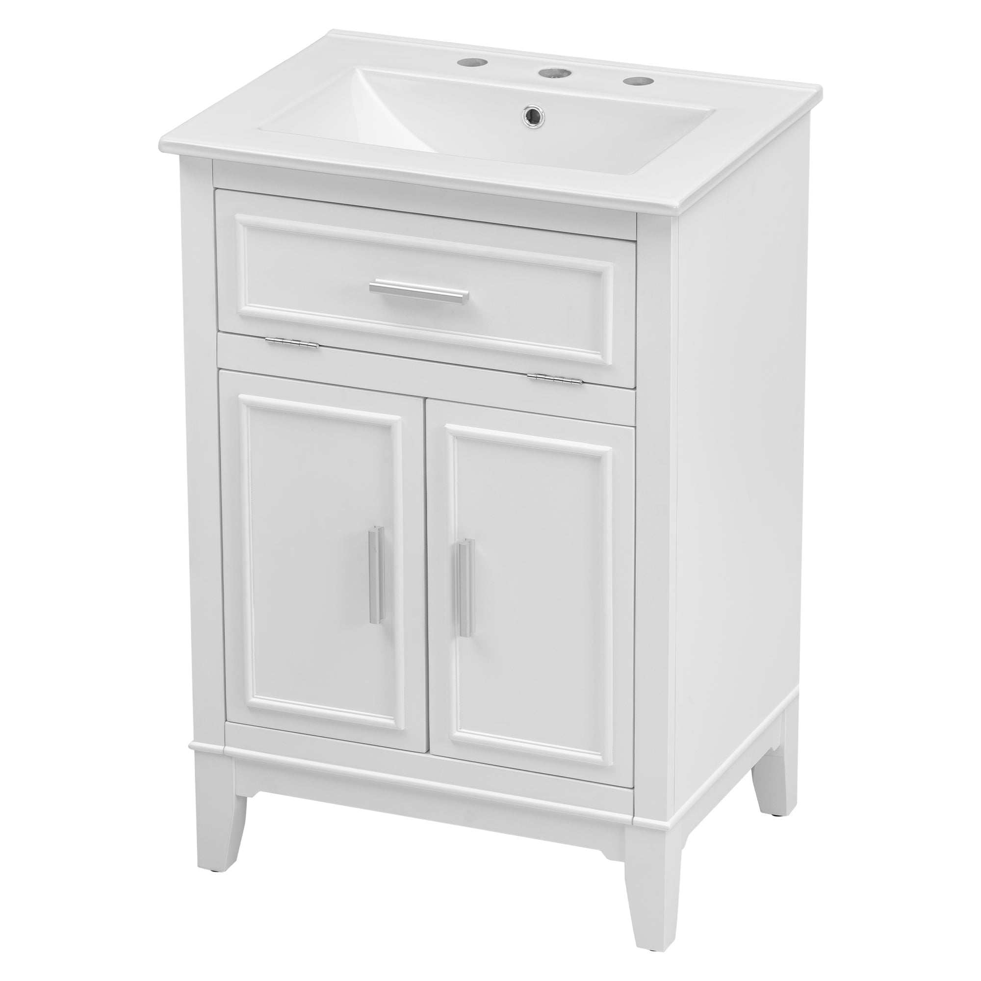 24" Bathroom Vanity with Sink, Bathroom Vanity Cabinet with One Flip Drawer and Doors, Solid Wood and MDF, White