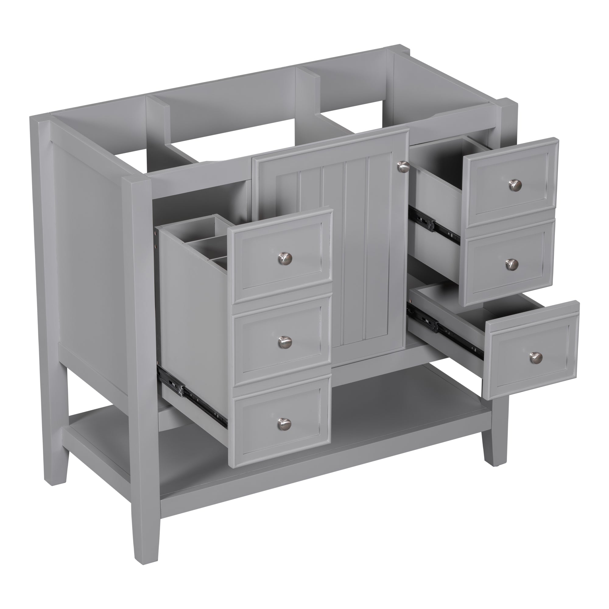 36" Bathroom Vanity without Sink, Cabinet Base Only, One Cabinet and three Drawers, Grey