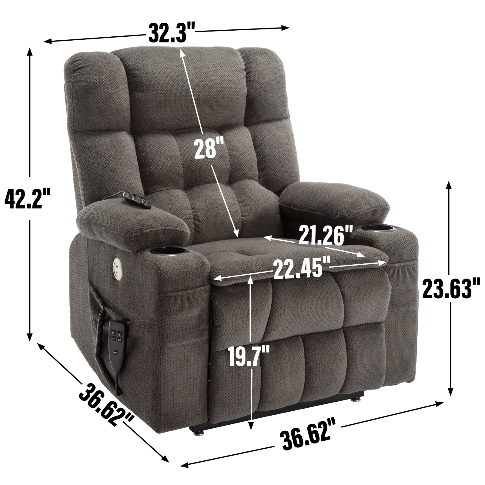 Brown Dual Motor Infinite Position Up to 350 LBS Chenille Power Lift Recliner Chair, Heavy Duty Motion Mechanism with 8-Point Vibration Massage and Lumbar Heating, Dual Cup Holders