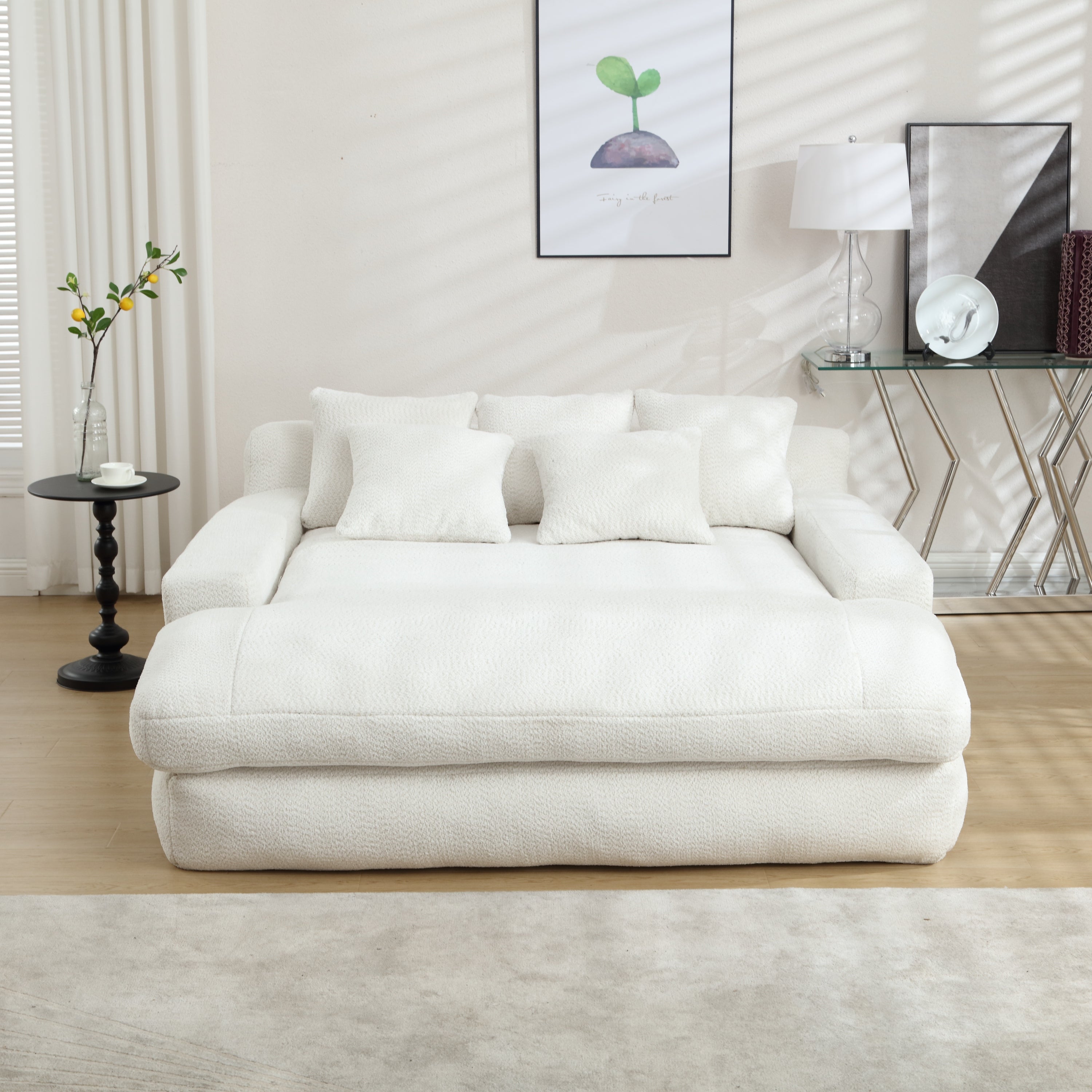 COOLMORE Chenille 2-seater lazy sofa With 5 back pillows,Comfy Sofa- Deep Seat Couch for Living Room,Club (White)