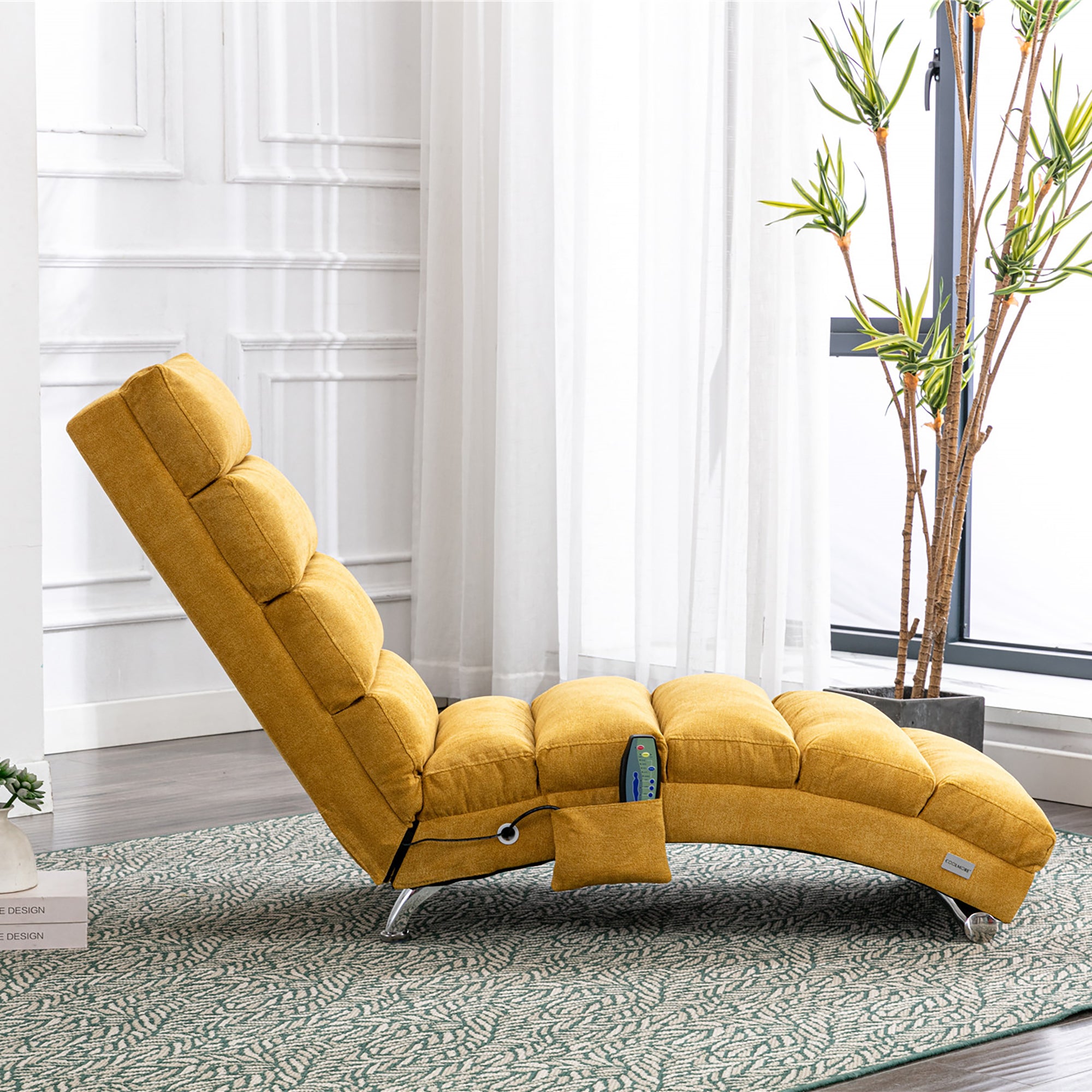 Fabric chaise lounge recliner with vibration for bedroom, full view