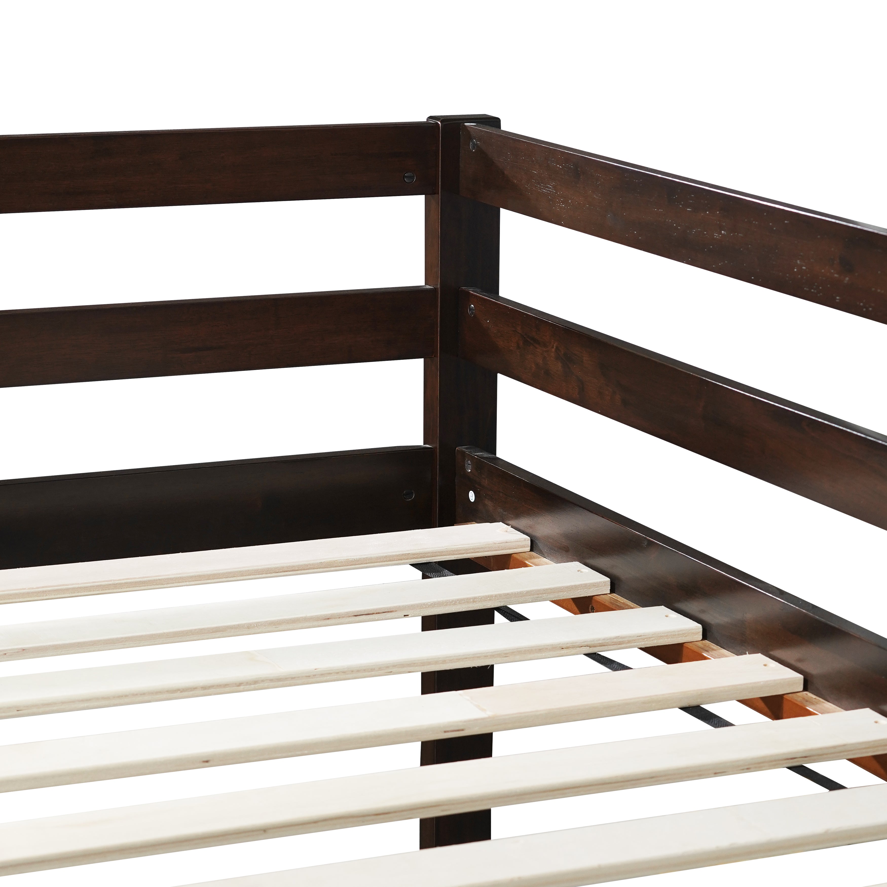 Espresso solid wood twin over twin floor bunk bed, room view