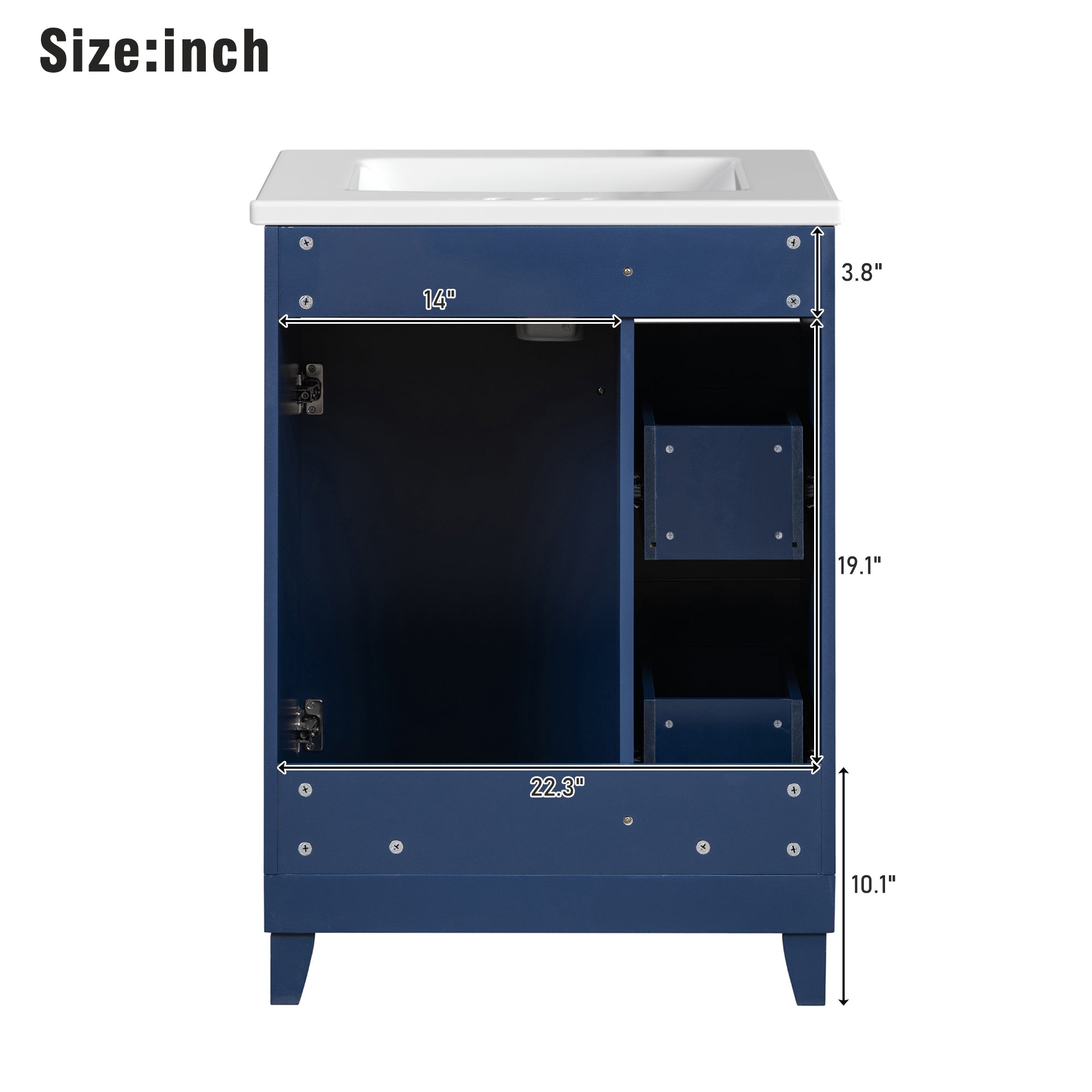 24-Inch Bathroom Vanity Cabinet with Ceramic Sink, 2 Drawers, 1 Door