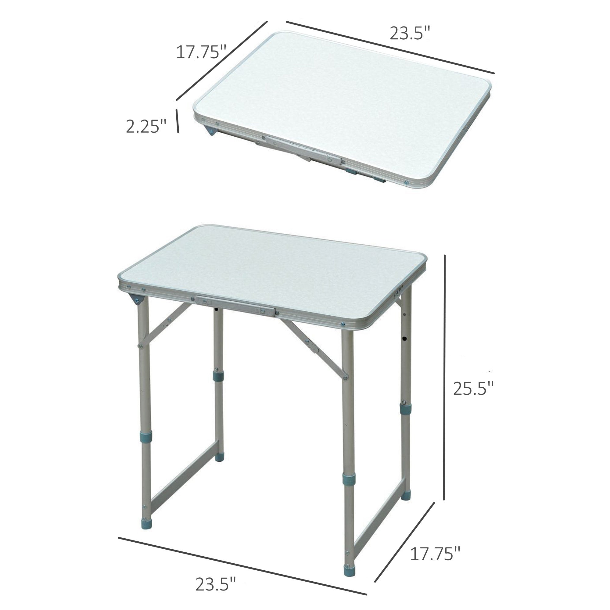 Outsunny 23" Folding Camping Table with Height Adjustability, Lightweight Portable Table with Carry Handle, Outdoor Folding Table Camping Accessories