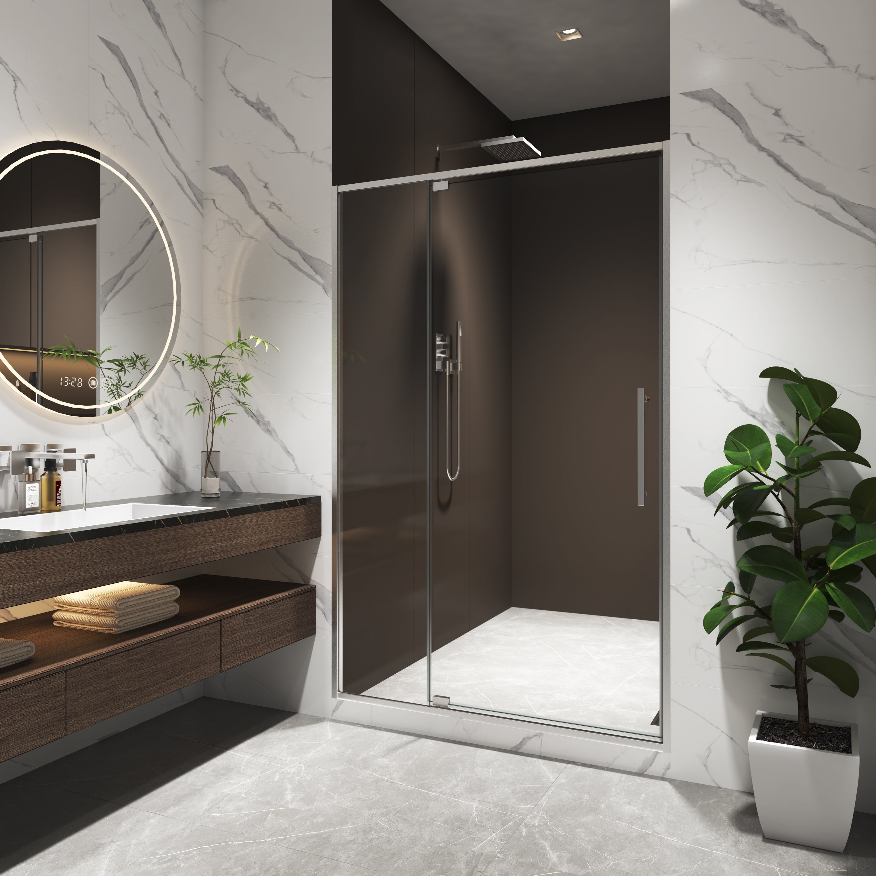 38-42 x 74 in Pivot Shower Door - 38-42 x 74 in / Brushed Nickel view 2