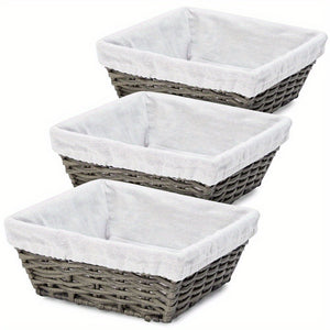 3 Pcs 9 Inch Square Wicker Storage Basket with Lined Organization