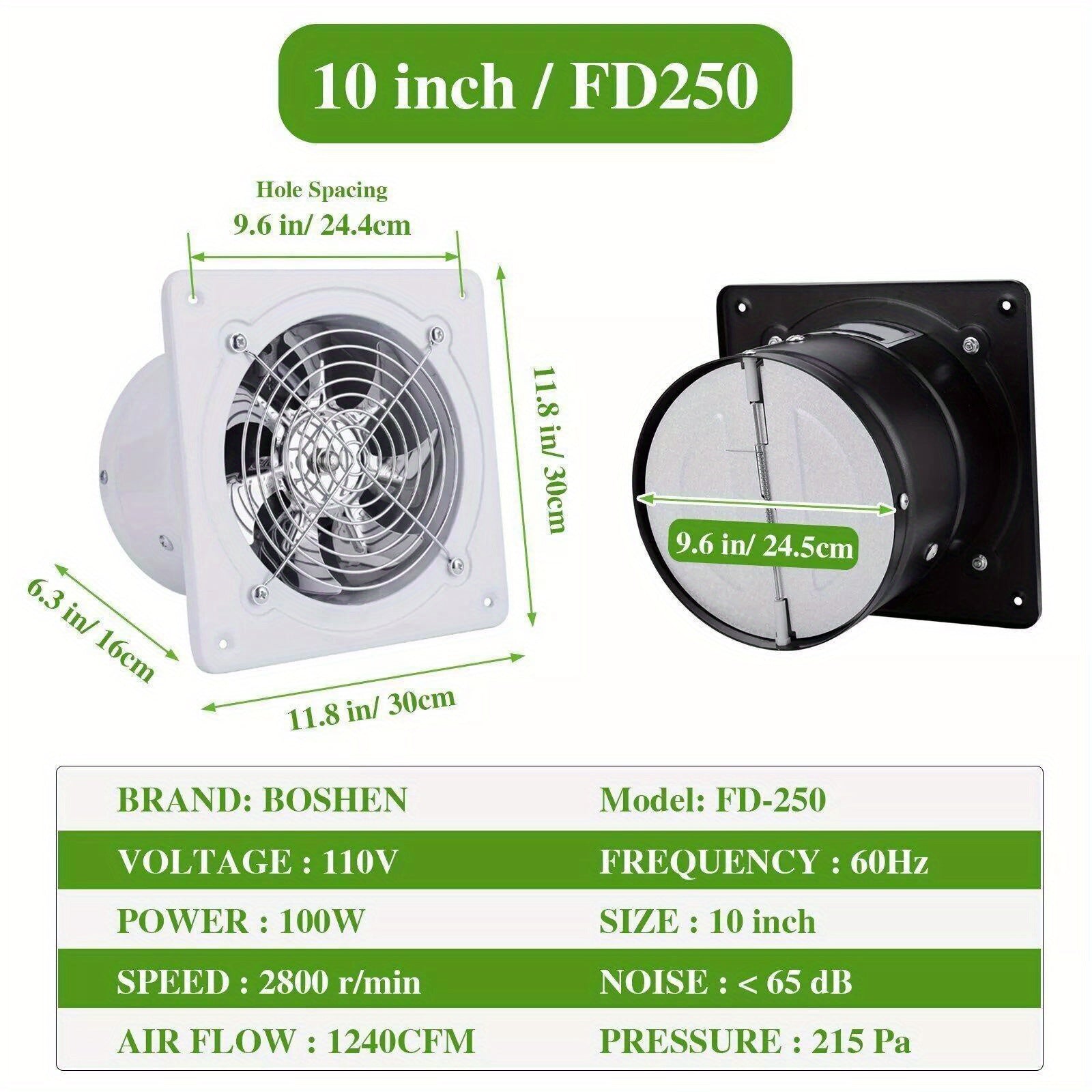 10 Inch Exhaust Fan 1240CFM Through Wall Extractor Ventilation Fan Blower