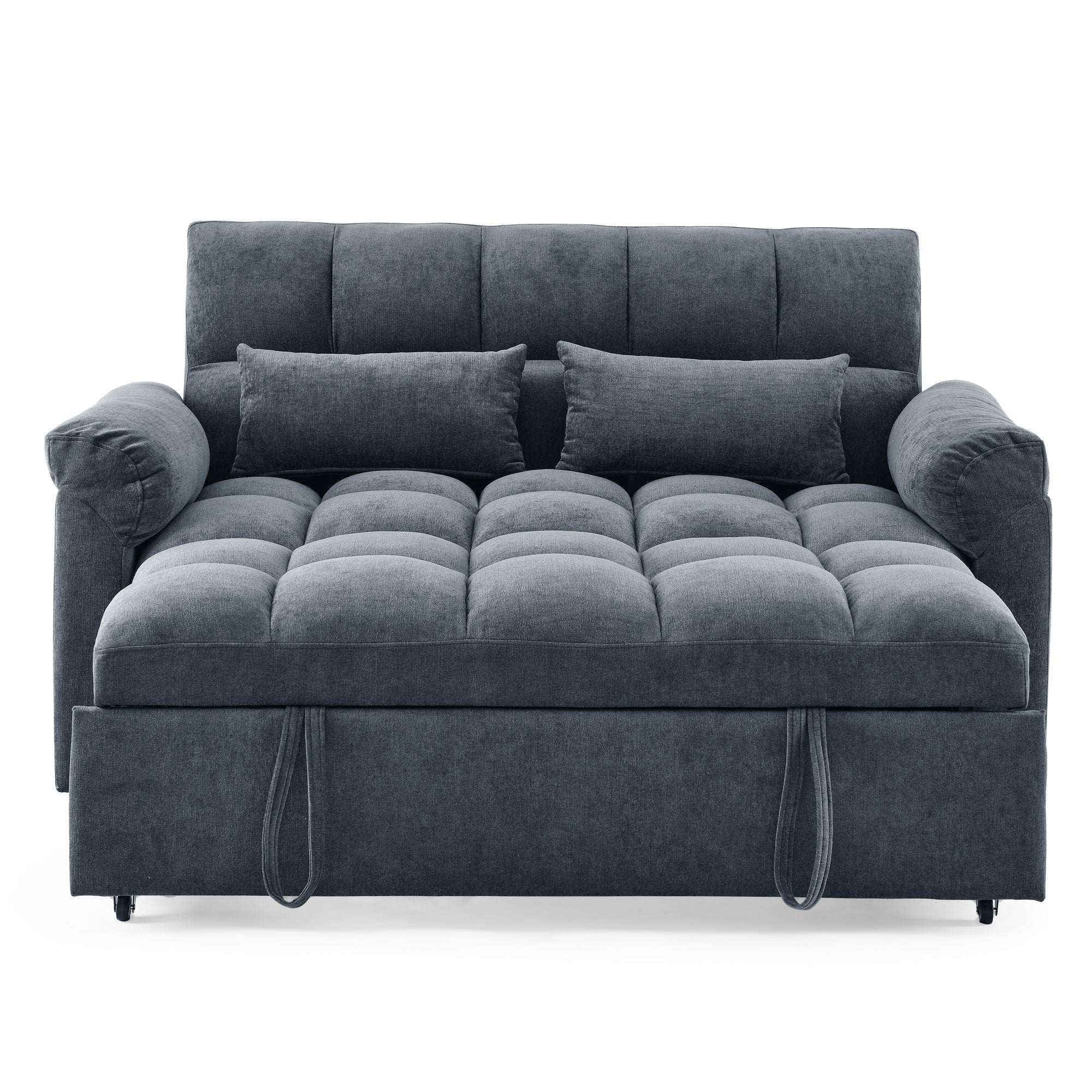 Loveseats Sofa Bed with Pull-out Bed,Adjsutable Back,Blue+ Grey