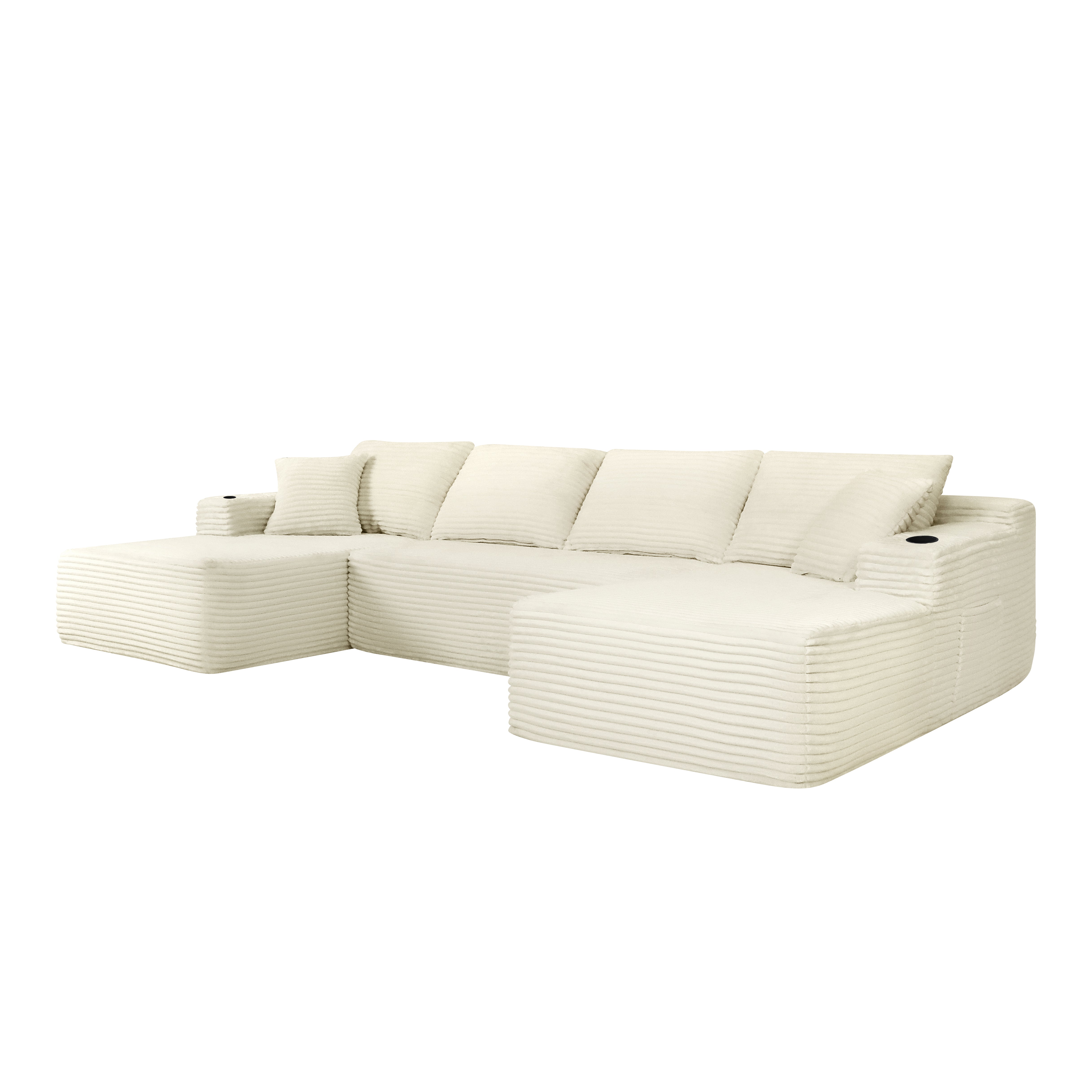 Beige modular sectional sofa with side pocket detail
