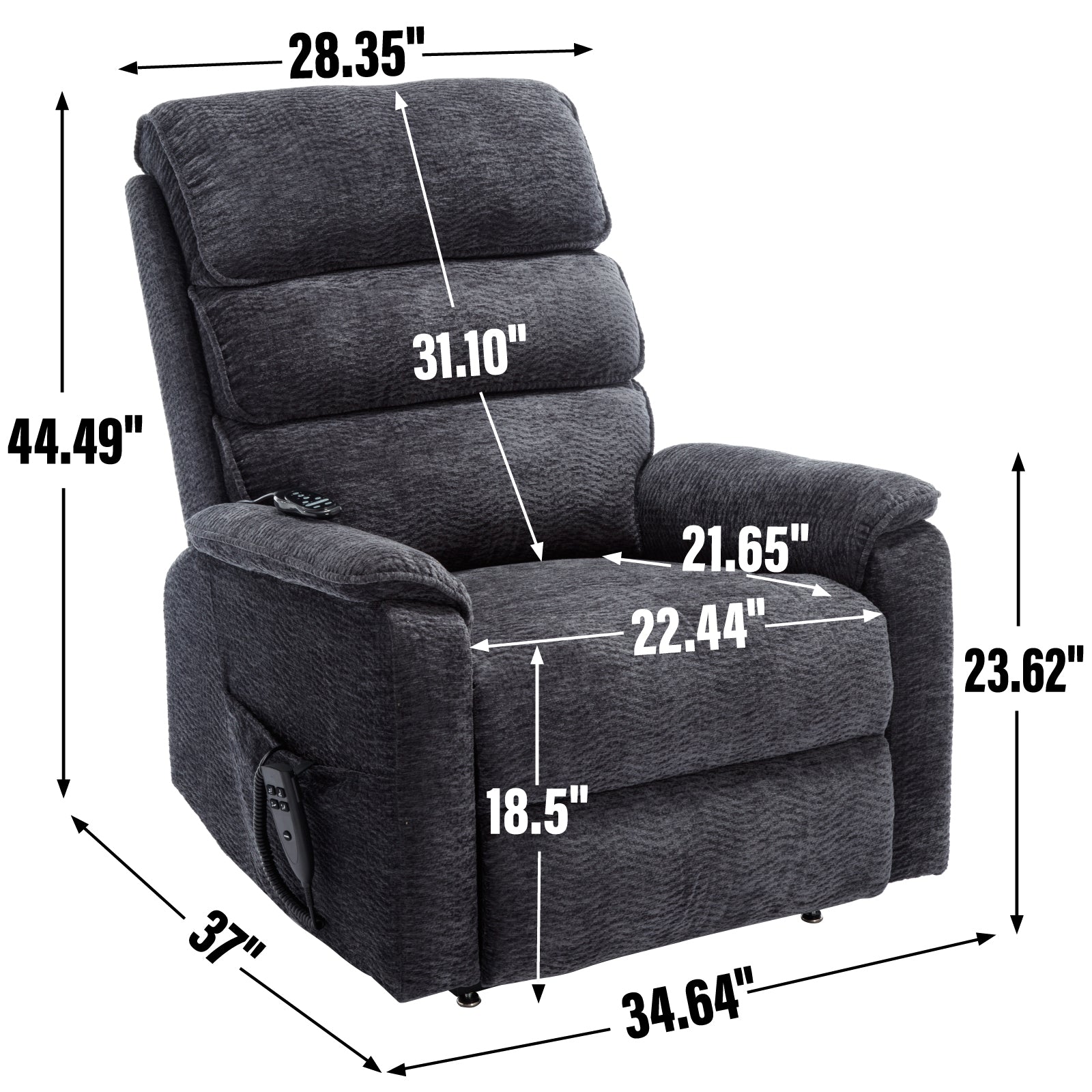 Grey Chenille Dual Motor Infinite Position Up to 350 LBS Power Lift Recliner Chair with Power-Remote, Heat Massage and Heavy Duty Motion Mechanism