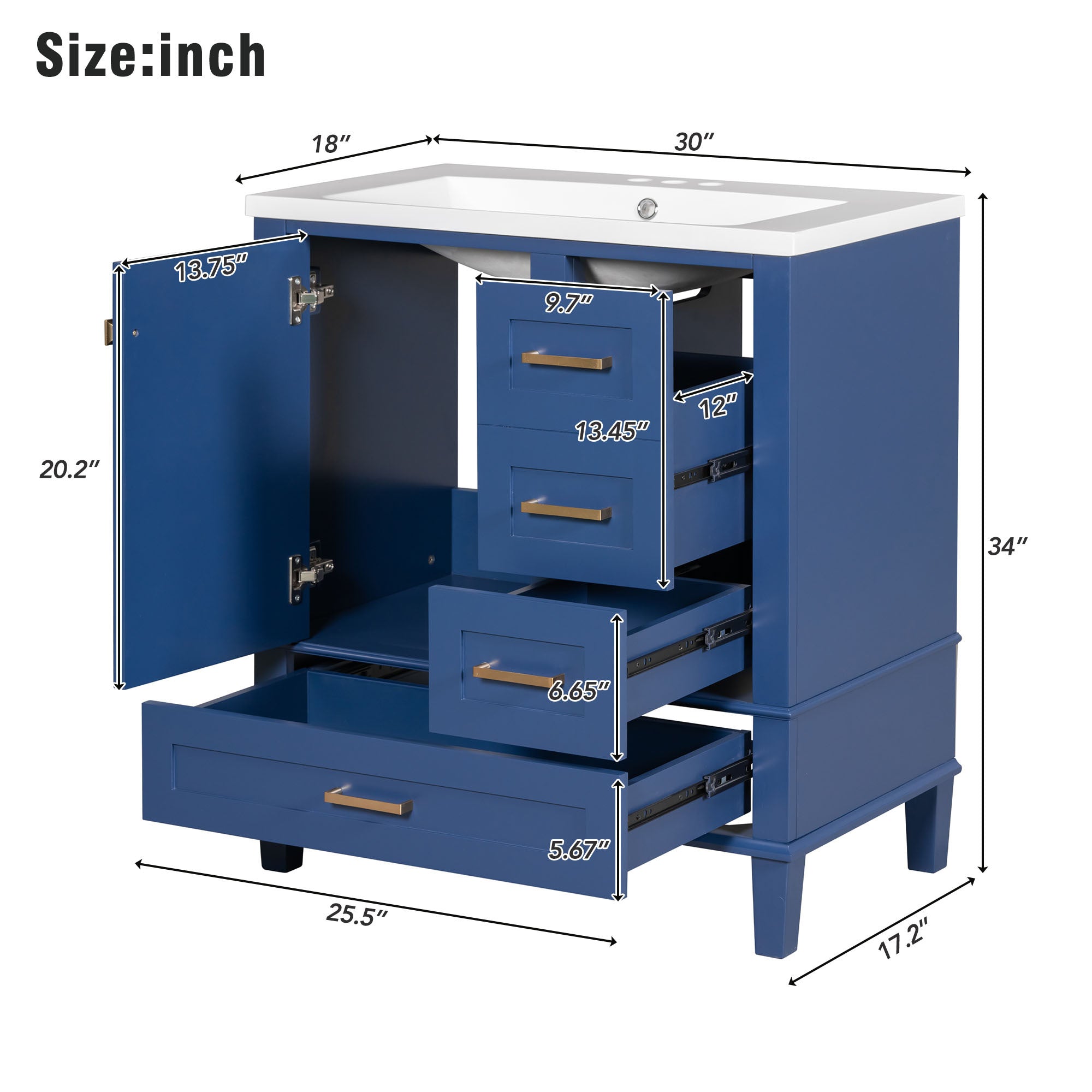 30" Bathroom Vanity, Modern Bathroom Cabinet with Sink Combo Set, Bathroom Storage Cabinet with a Soft Closing Door and 3 Drawers,Solid Wood Frame [Resin Basin]