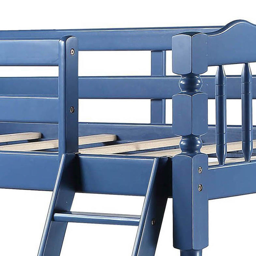 Blue Twin Over Twin Bunk Bed with Built-in Ladder