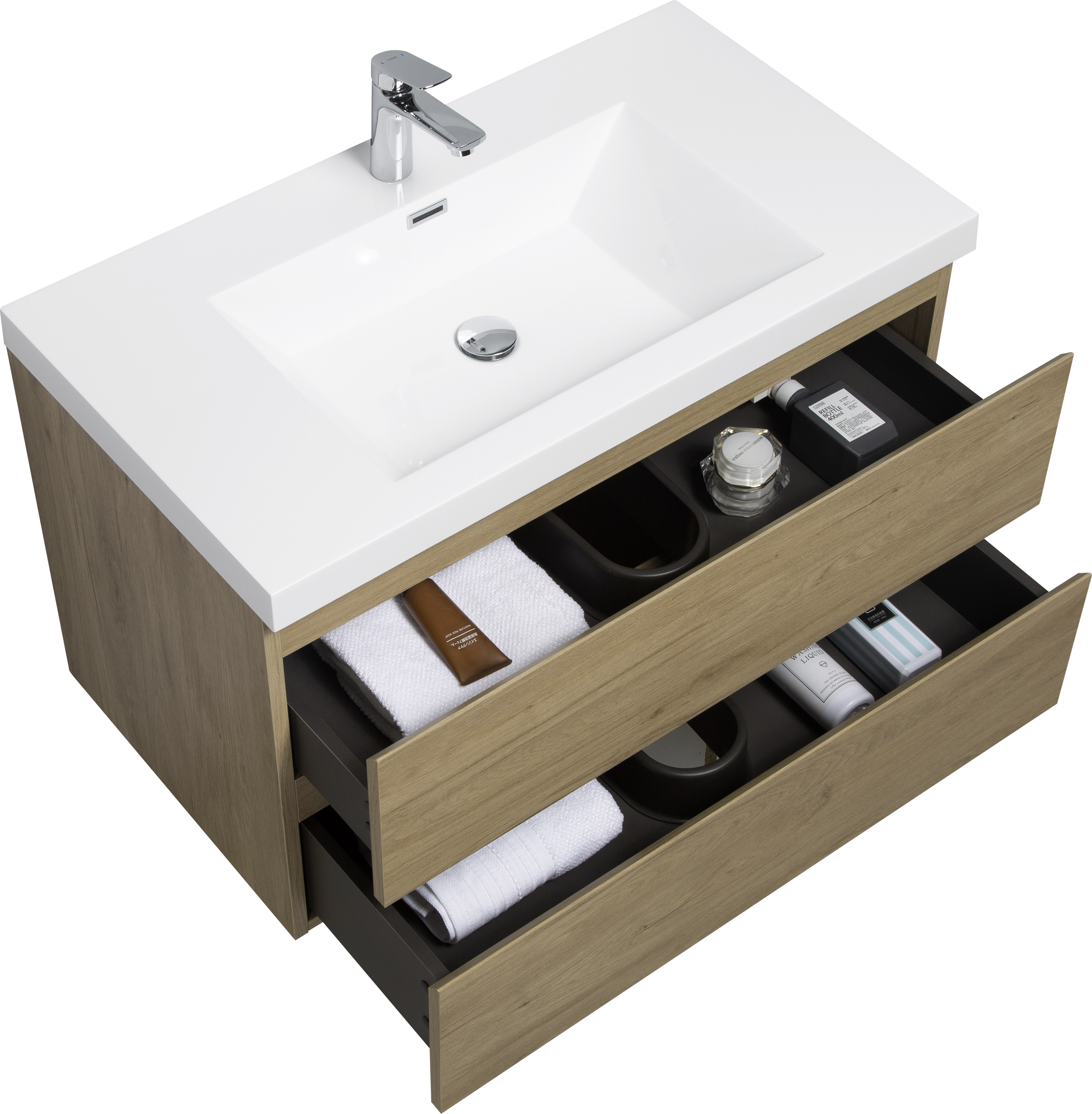 36" Floating Bathroom Vanity with Sink, Modern Wall-Mounted Bathroom Storage Vanity Cabinet with Resin Top Basin and Soft Close Drawers, Natural Oak 24V11-36NO