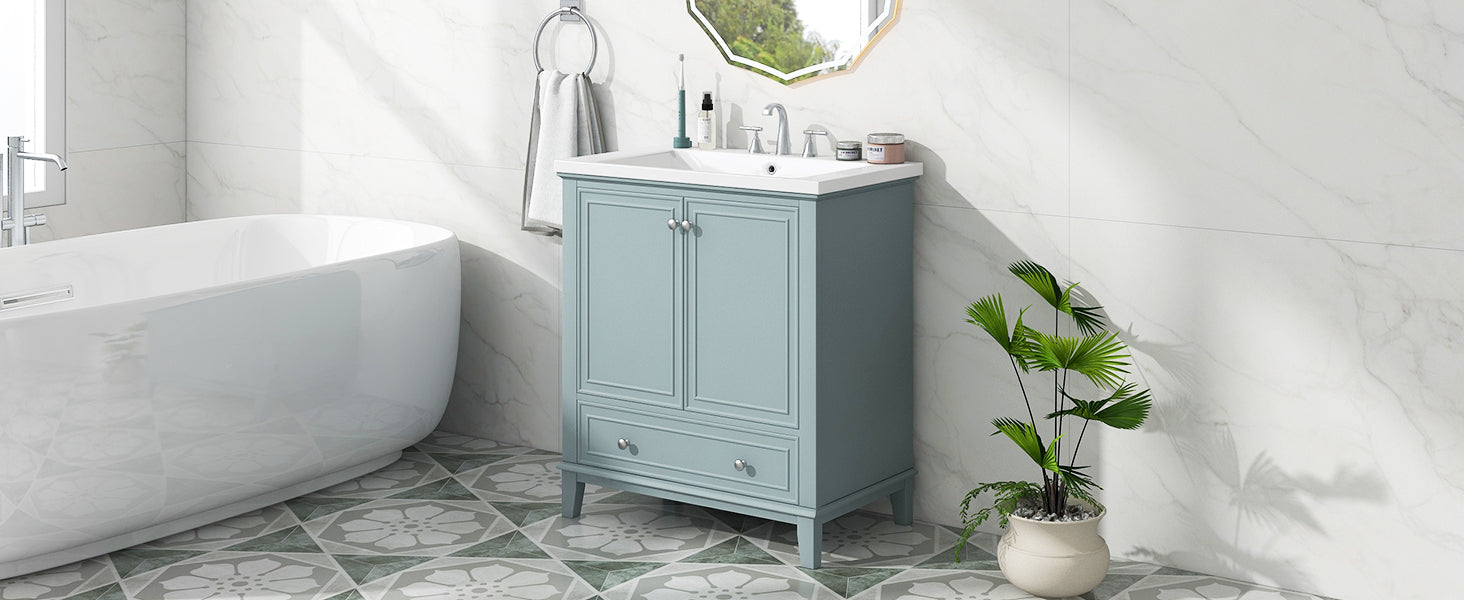 30" Bathroom Vanity with Sink Combo, Multi-functional Bathroom Cabinet with Doors and Drawer, Solid Frame and MDF Board, Green (Old Sku:SY999606AAC)