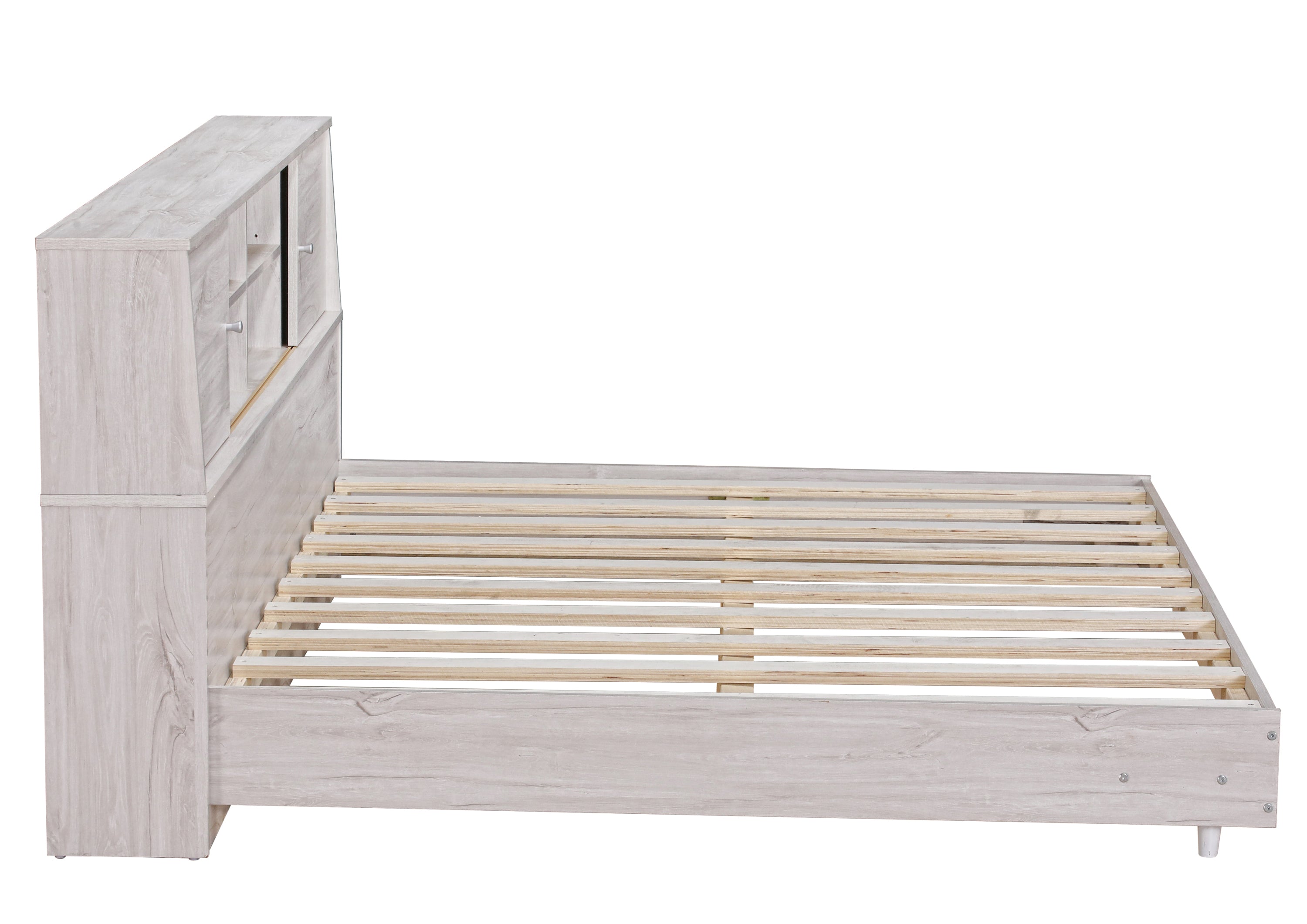 Full Size Daybed Frame with Storage Bookcases,White Oak