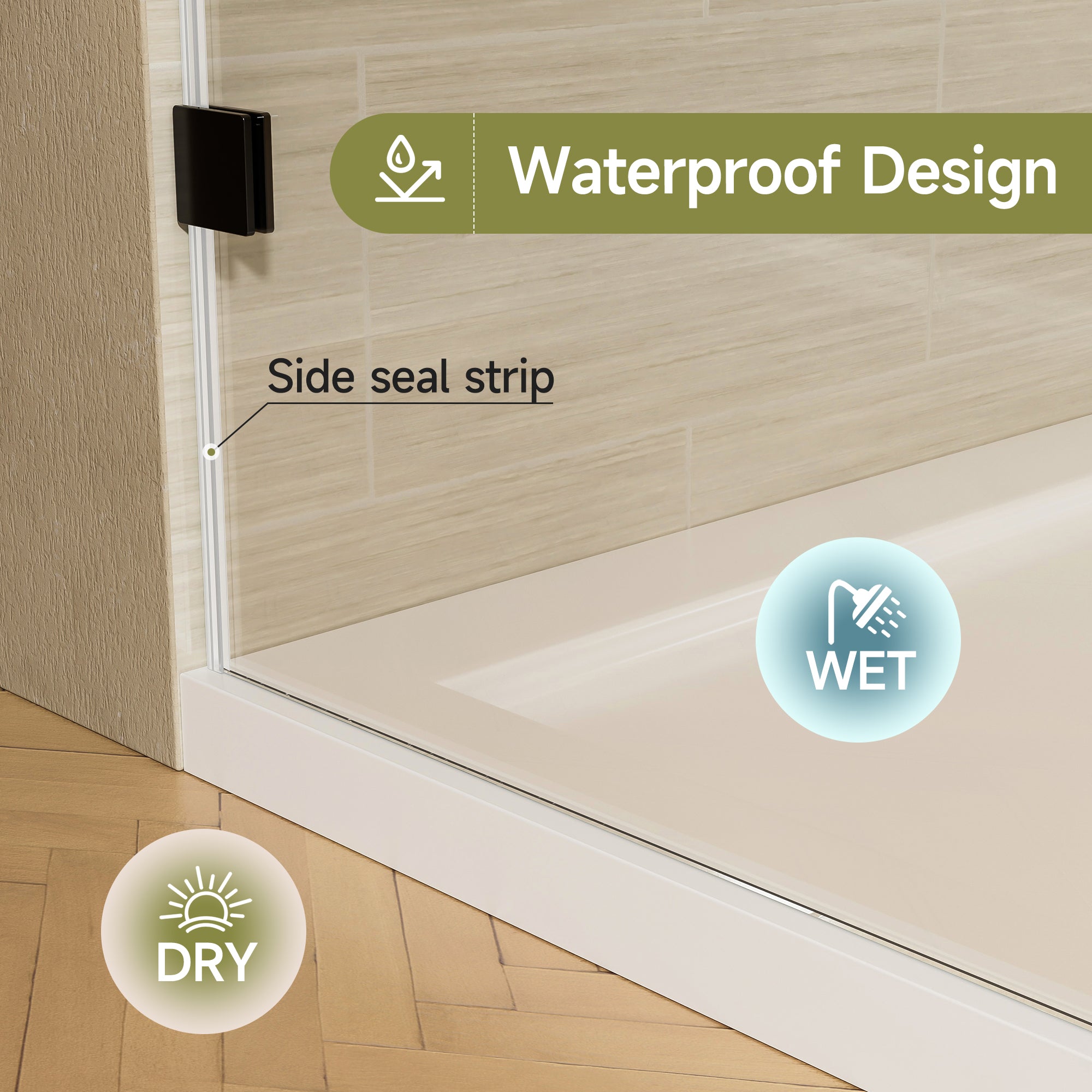 32 x 68 in Frameless Fixed Shower Screen - 32 x 68 in / Matte Black Clamp view 6