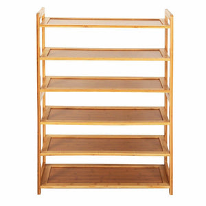 Storage Rack Shoe 6 Layers Bamboo Shelf Tier 6 Wood Home Furniture Entryway