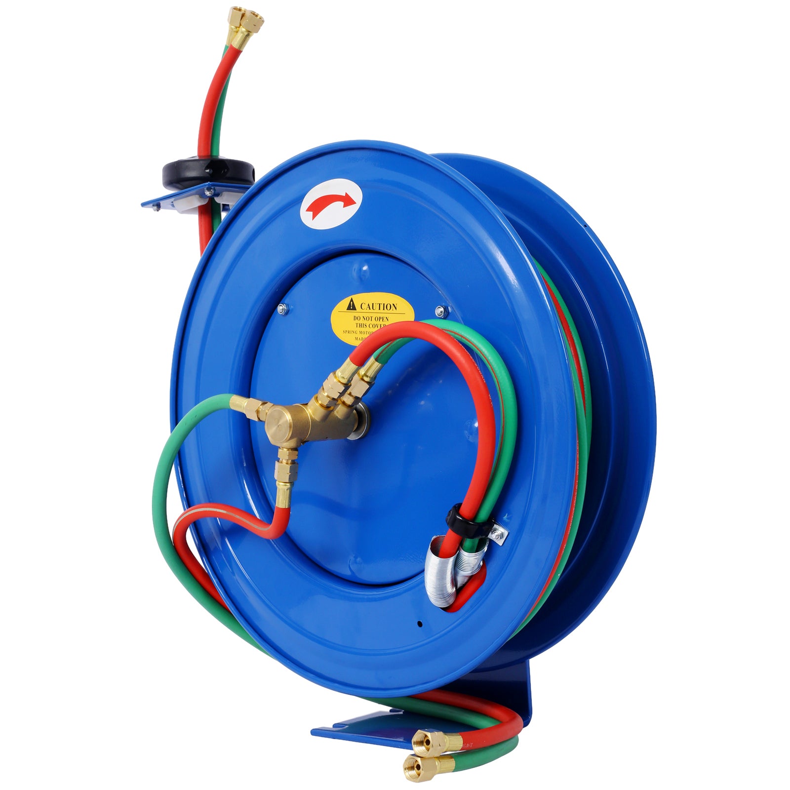 Welding Hose Reel Retractable 1/4 Inch x 50Foot Twin Oxygen Acetylene Rubber Hoses STD Duty Max 200PSI Heavy Duty Industrial Single Arm Construction