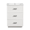 24 Inch Bathroom Vanity with Ceramic Sink Set, Modern Freestanding Bathroom Storage Cabinet with 2 Drawers, Floor Standing Bath Vanity Combo, White