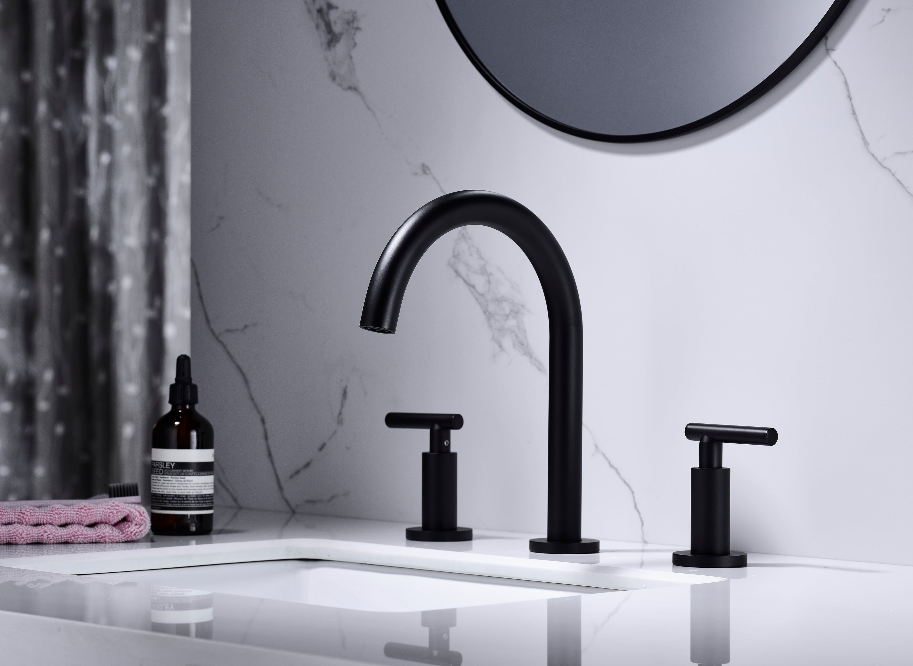 Two Handle High Arc Widespread Bathroom Sink Faucet 3 Hole