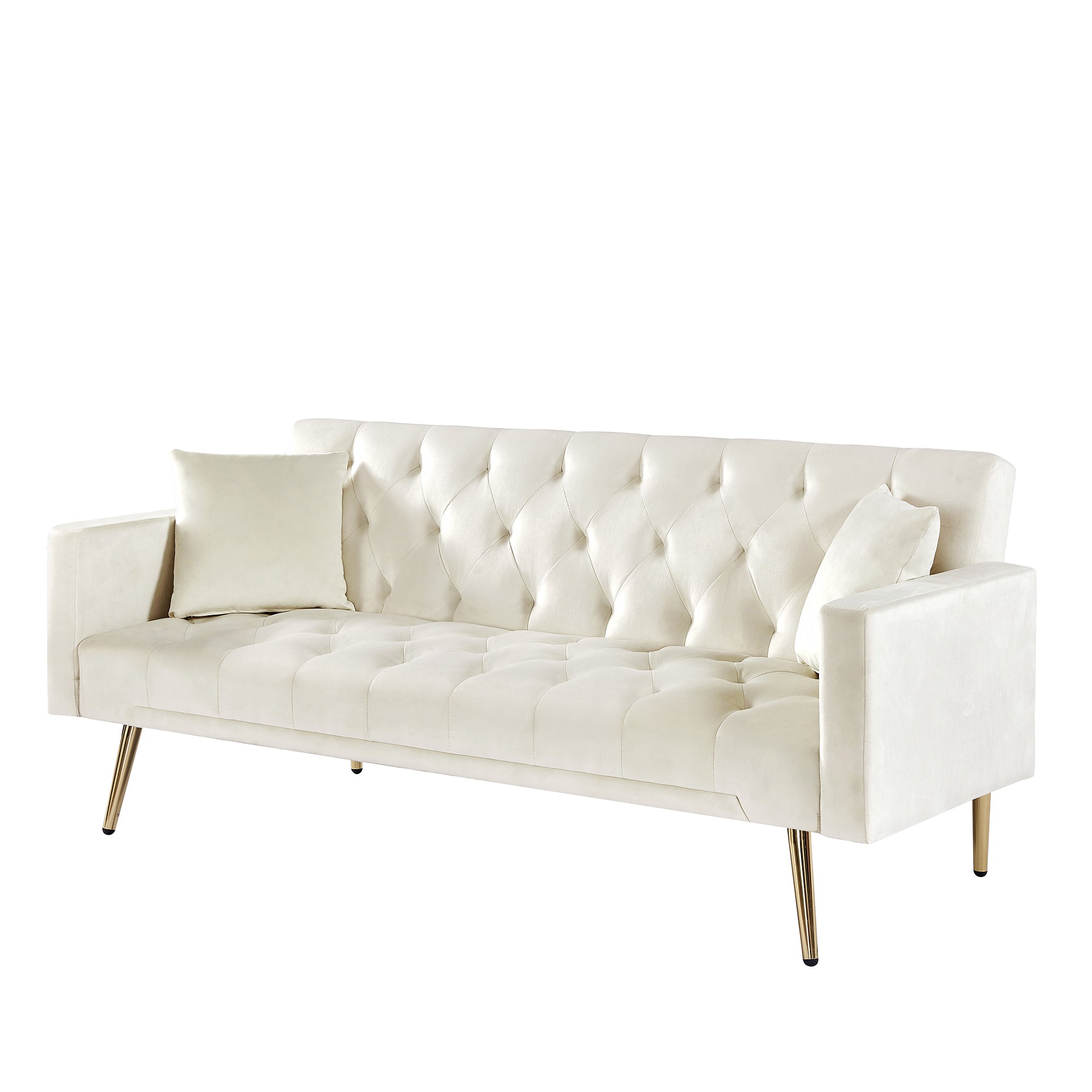 Cream White Convertible Folding Futon Sofa Bed , Sleeper Sofa Couch for Compact Living Space.