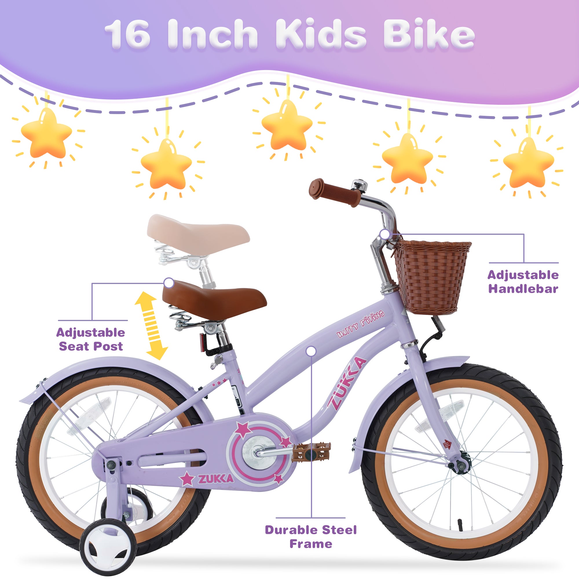 Multiple Colors,Girls Bike for4-7 Years Old Kids,16 inch  wheel ,Training Wheels Included