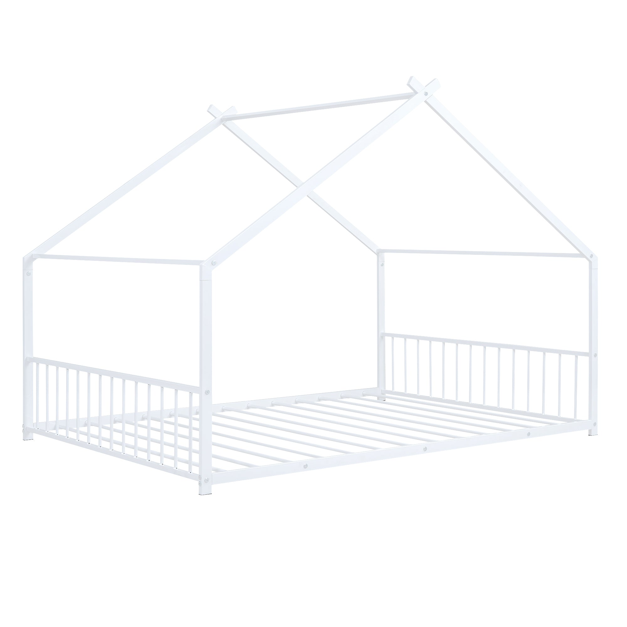 Full Size Metal House Bed, White