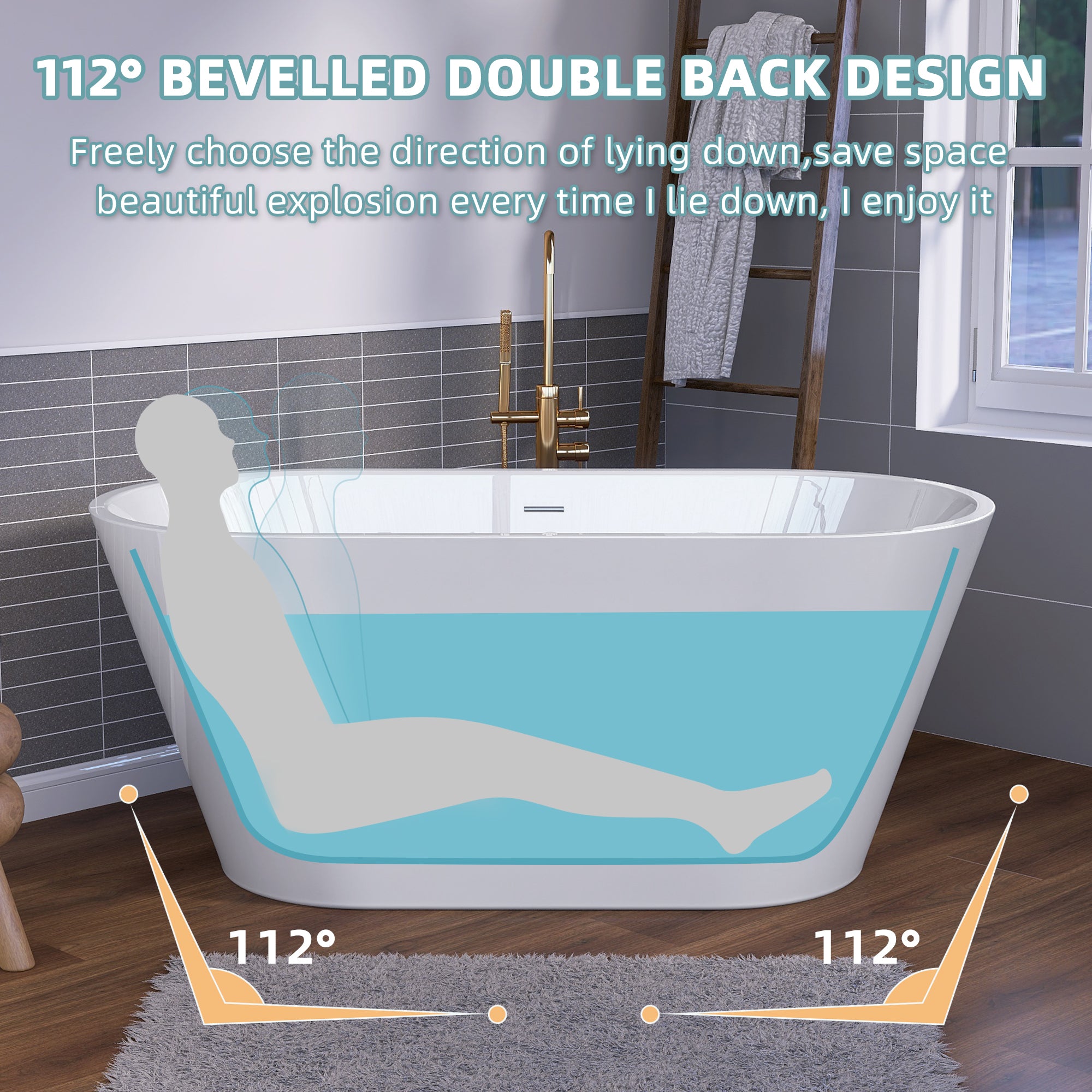 51" Acrylic Freestanding Bathtub Contemporary Soaking White Tub with Overflow and Pop-up Drain Gloss White