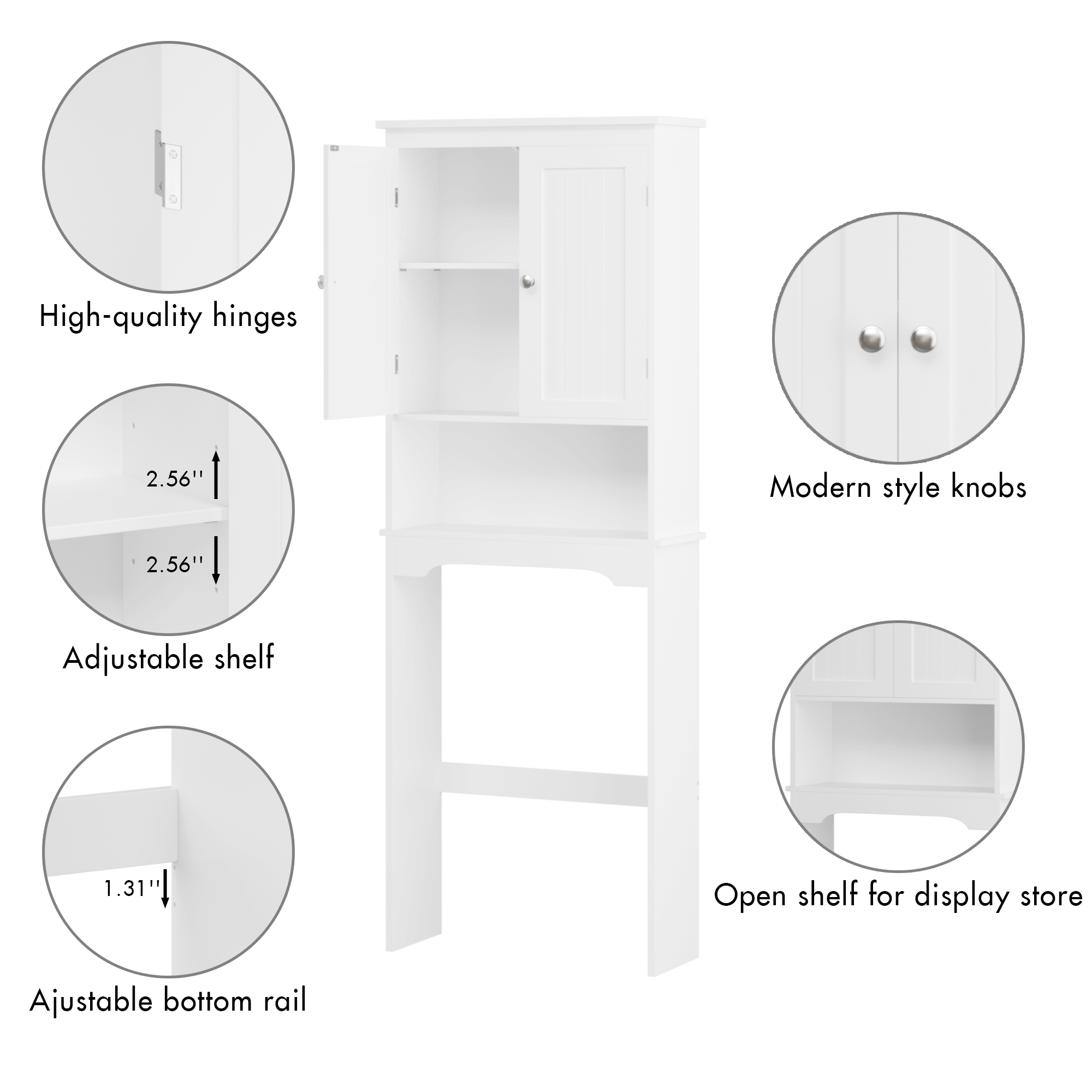 Over The Toilet Storage Cabinet, Bathroom Shelf Over Toilet, Bathroom Storage Cabinet Organizer,Wood Bathroom Space Saver, White